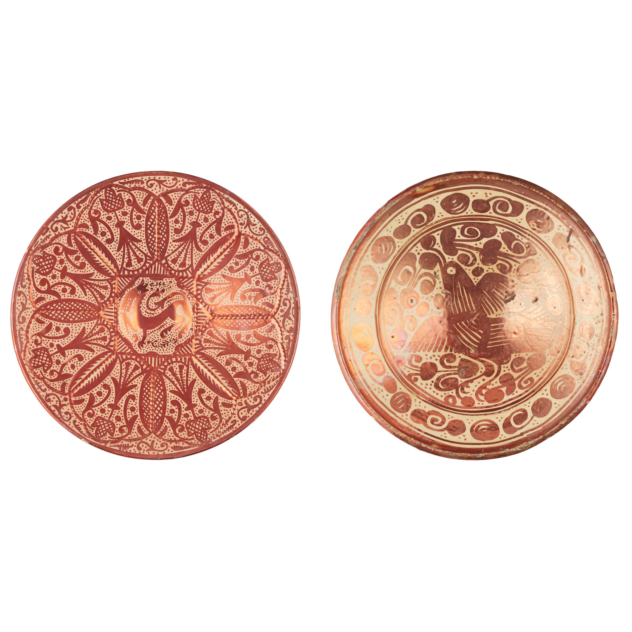 TWO HISPANO-MORESQUE COPPER LUSTRE DISHES