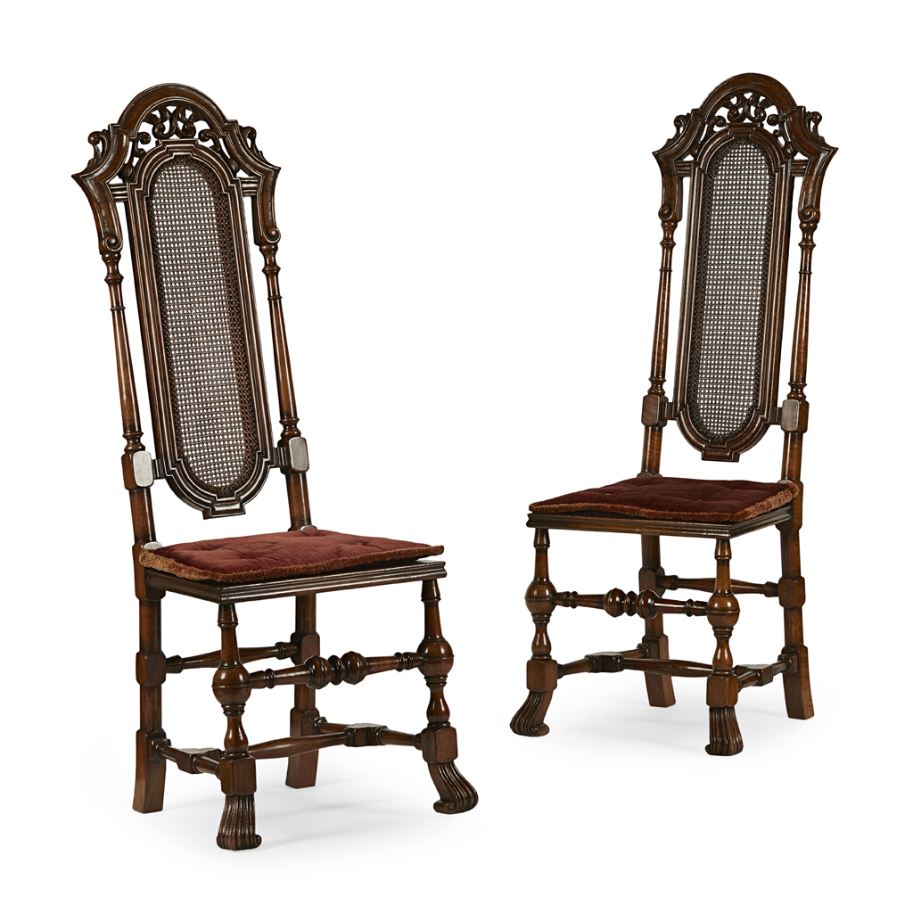PAIR OF WILLIAM AND MARY STYLE WALNUT HALL CHAIRS