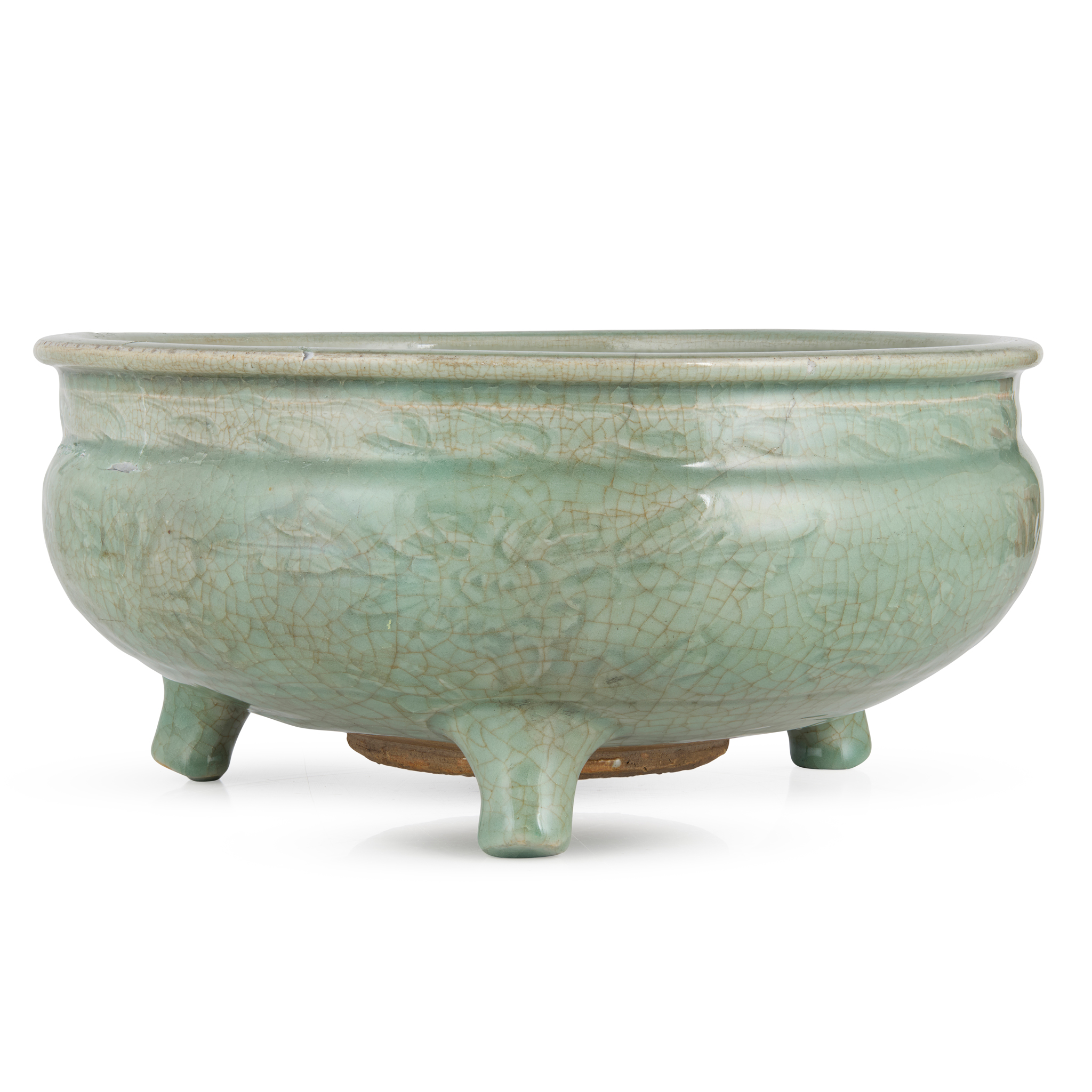CHINESE LONGQUAN CELADON-GLAZED TRIPOD CENSER