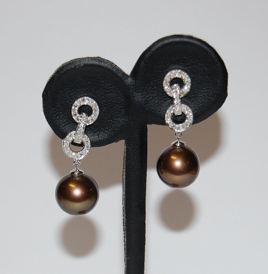 A pair of 18ct white gold Tahitian pearl and diamond earrings