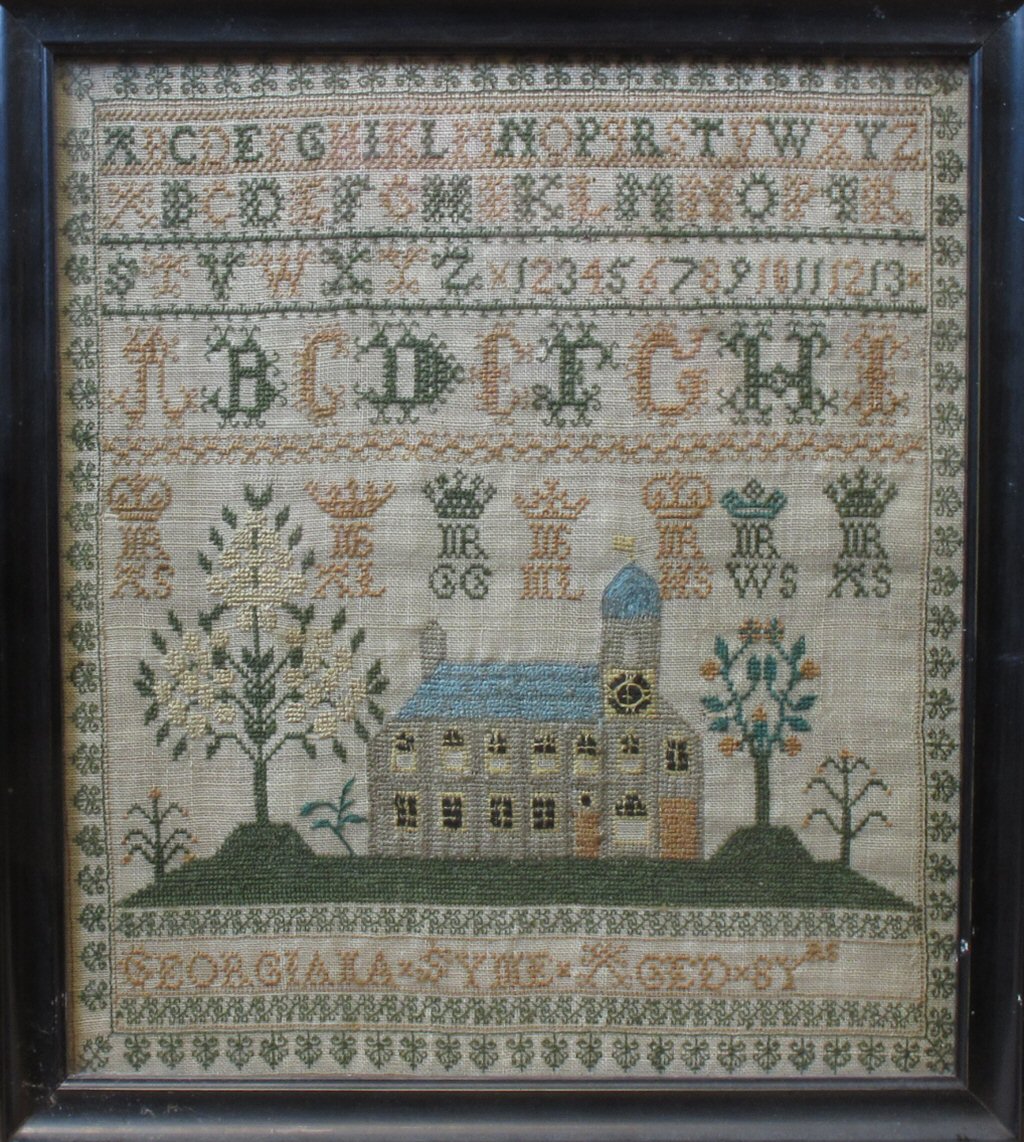 NEEDLEWORK SAMPLER, BY GEORGIANA SYME, AGED 8 YEARS