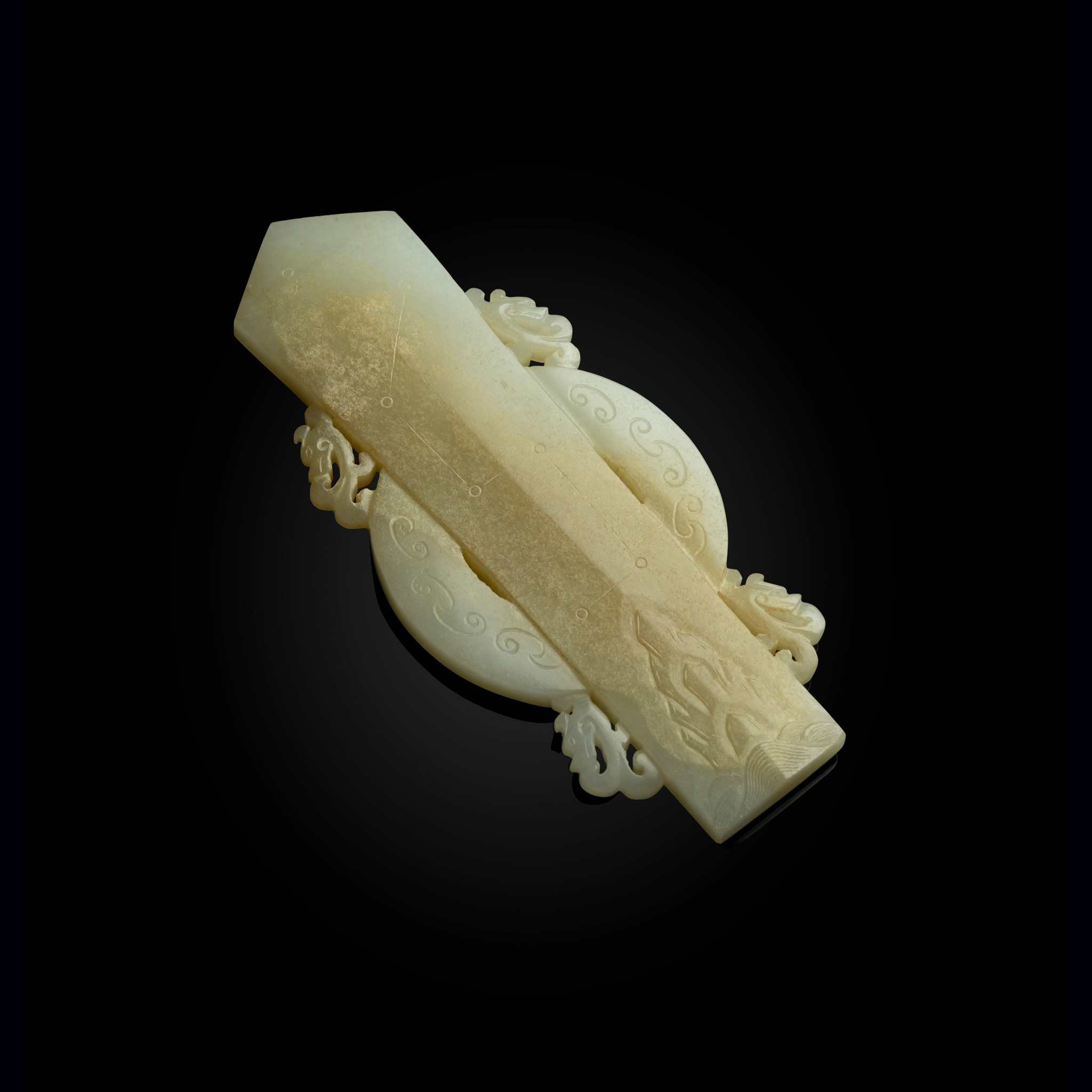 CHINESE CARVED WHITE JADE 'BIG DIPPER' TABLET