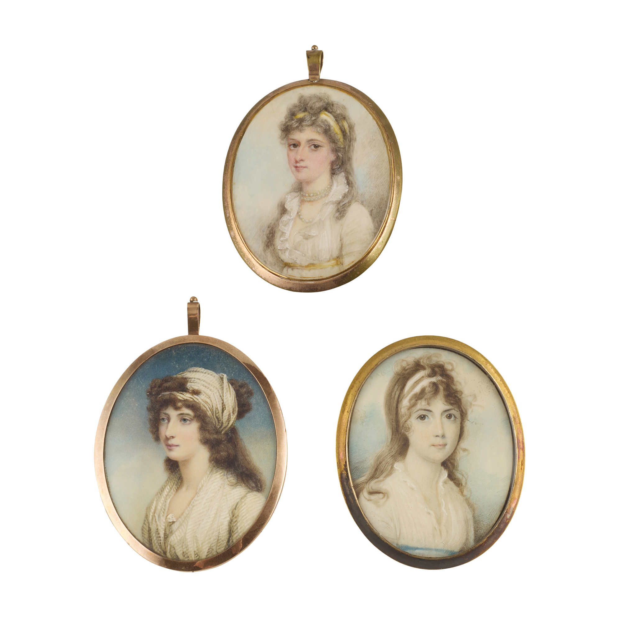 GROUP OF THREE PORTRAIT MINIATURES OF LADIES
