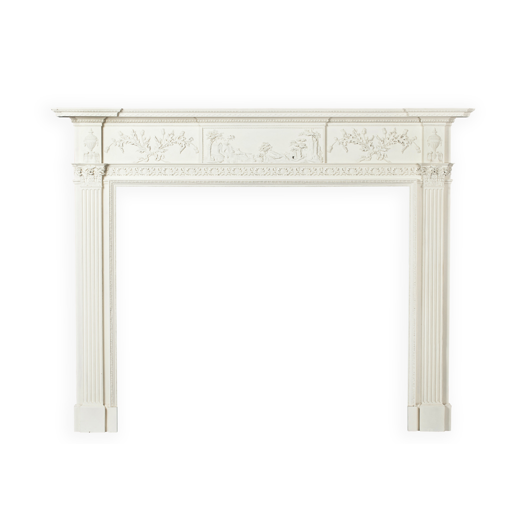 SCOTTISH GEORGE III PAINTED PINE AND GESSO FIRE SURROUND, EX WESTFIELD HOUSE, WEST LOTHIAN