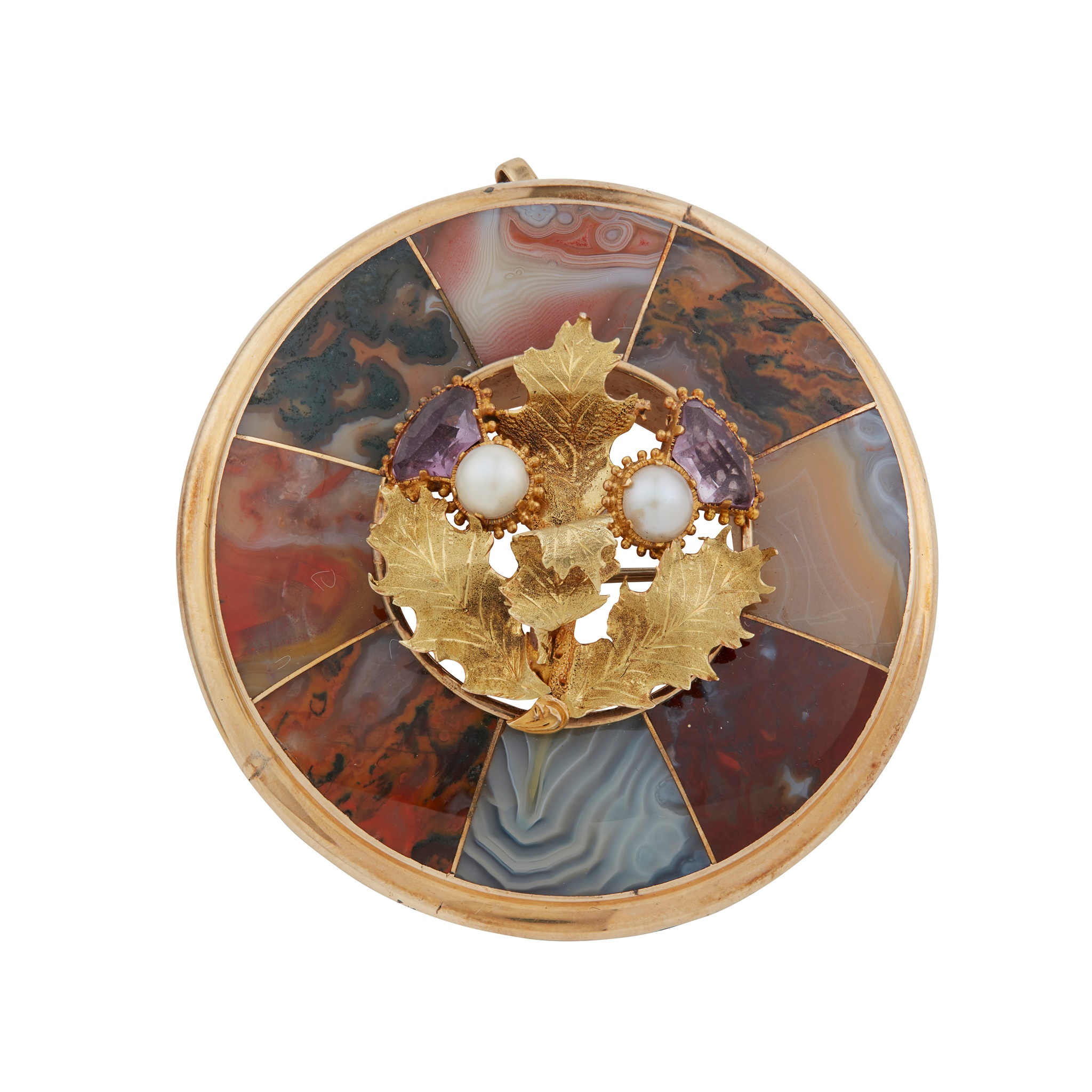 A VICTORIAN GOLD HARDSTONE AND GEM-SET BROOCH