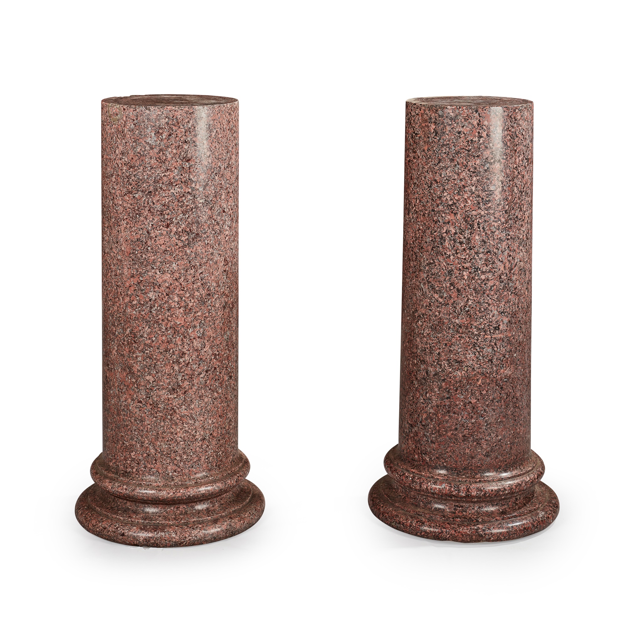A PAIR OF PINK SCAGLIOLA PEDESTAL COLUMNS