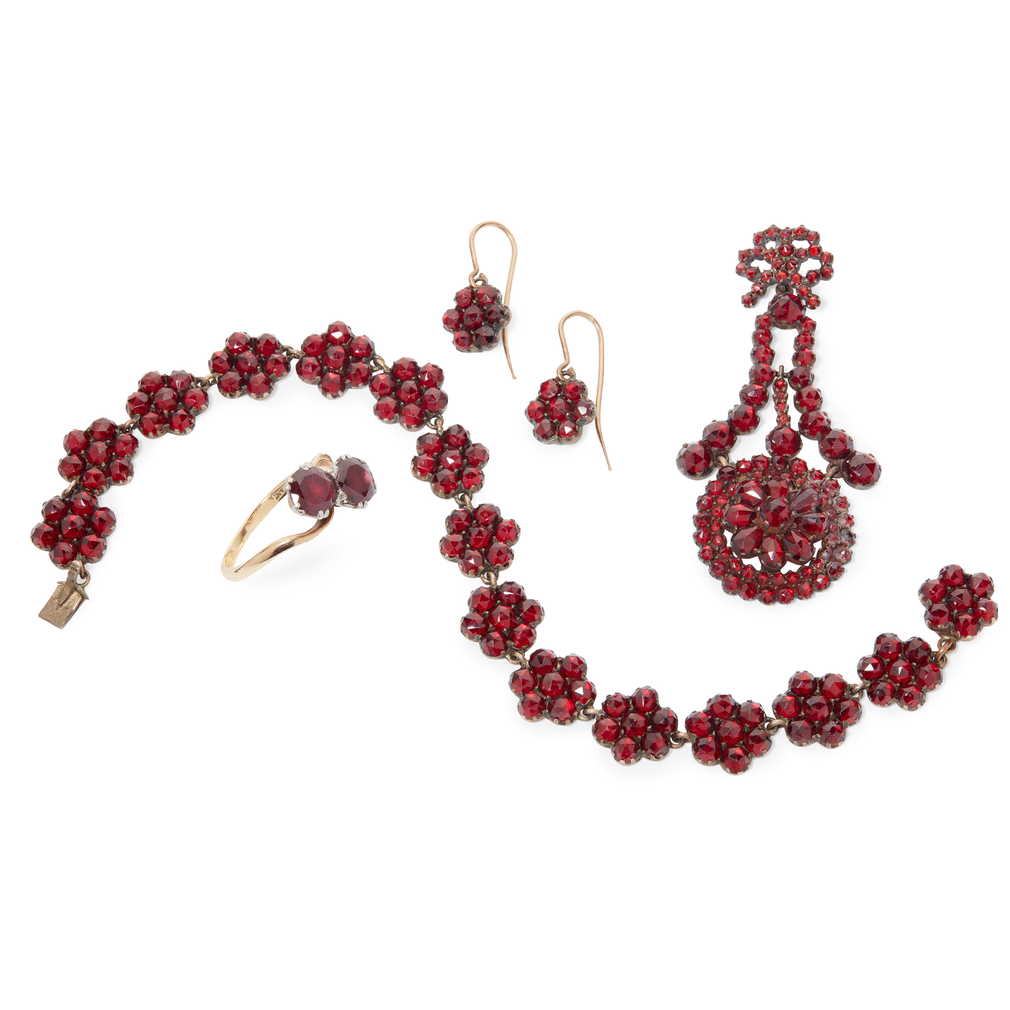 A collection of garnet jewellery