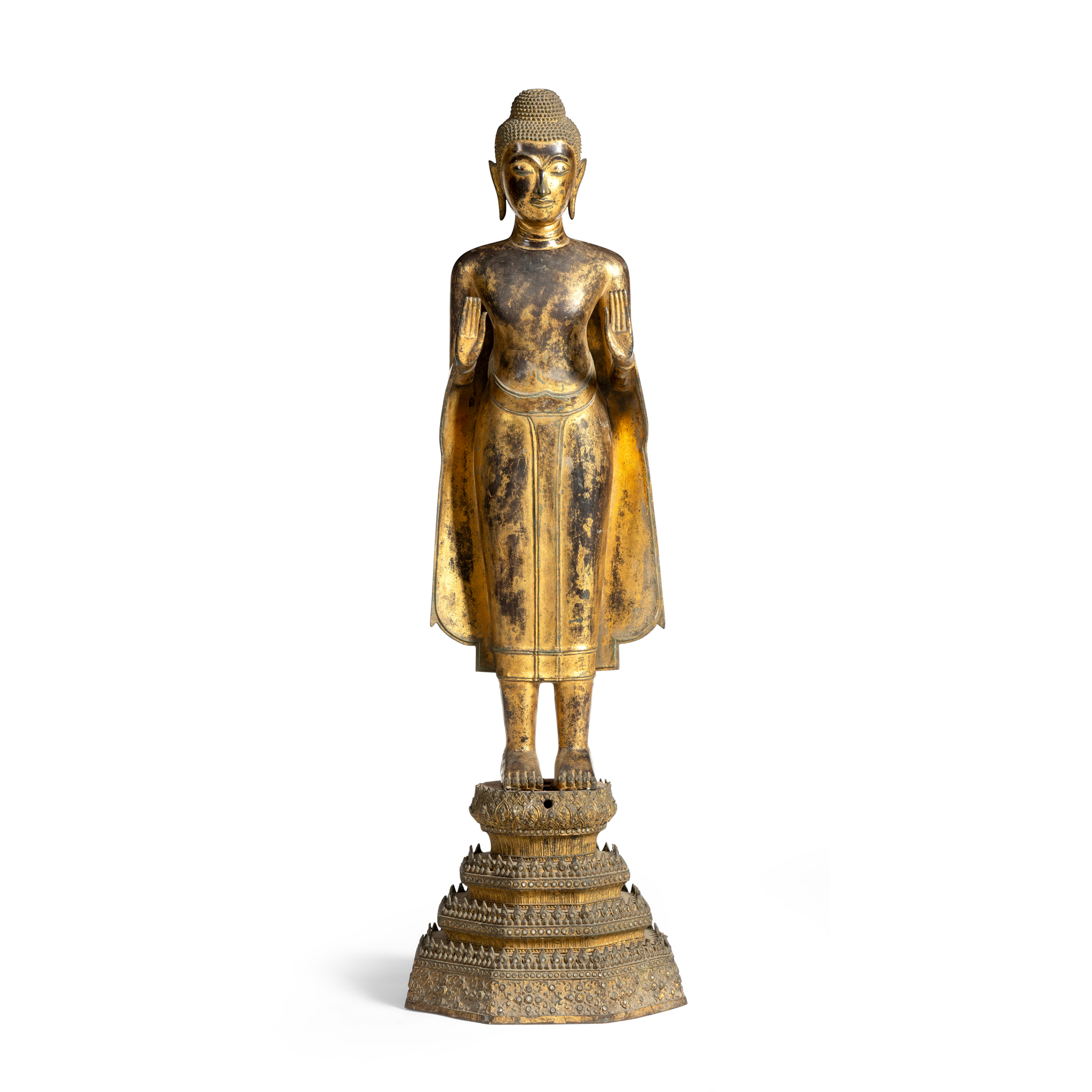 A THAI GILT BRONZE FIGURE OFSTNDING BUDDHA