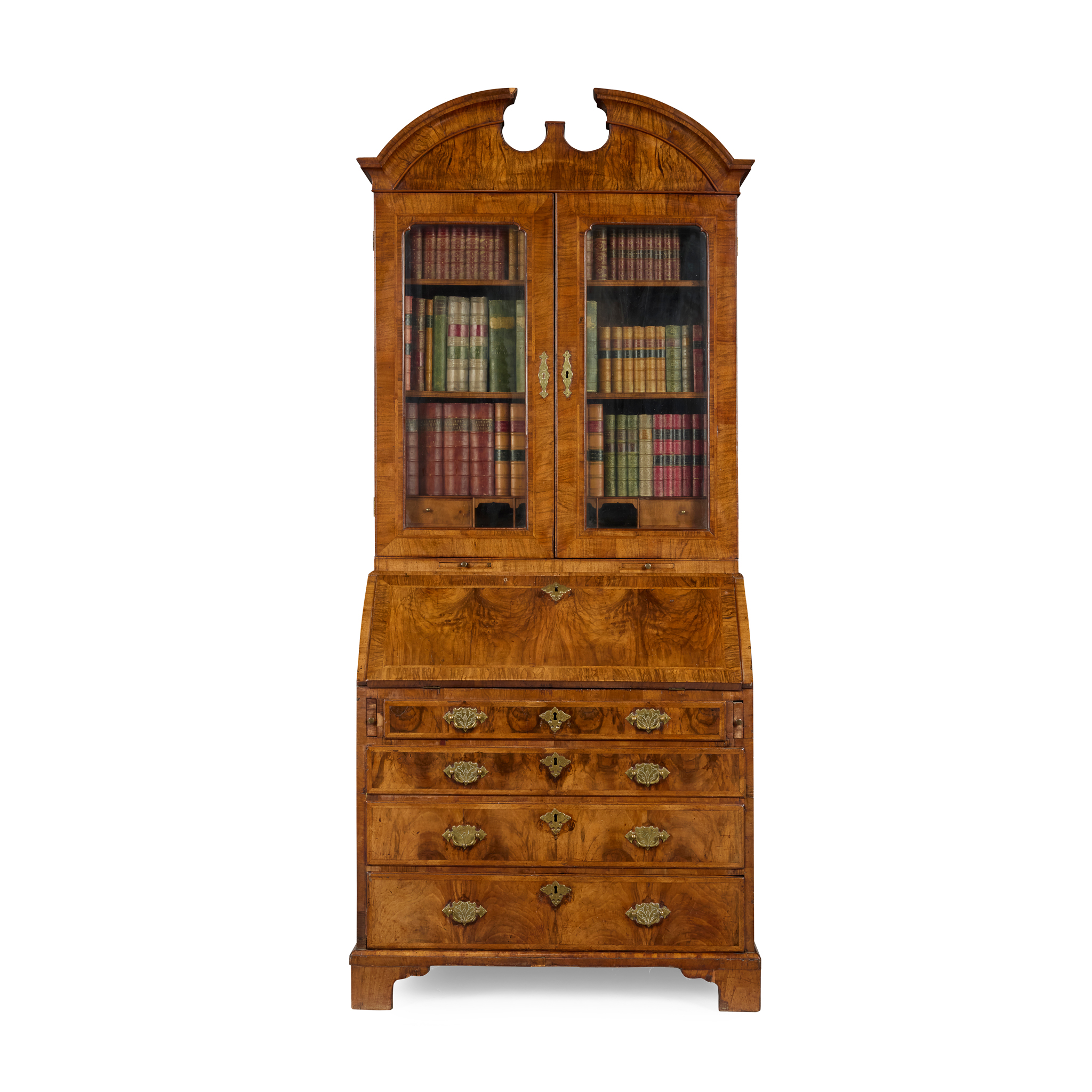 QUEEN ANNE WALNUT BUREAU BOOKCASE