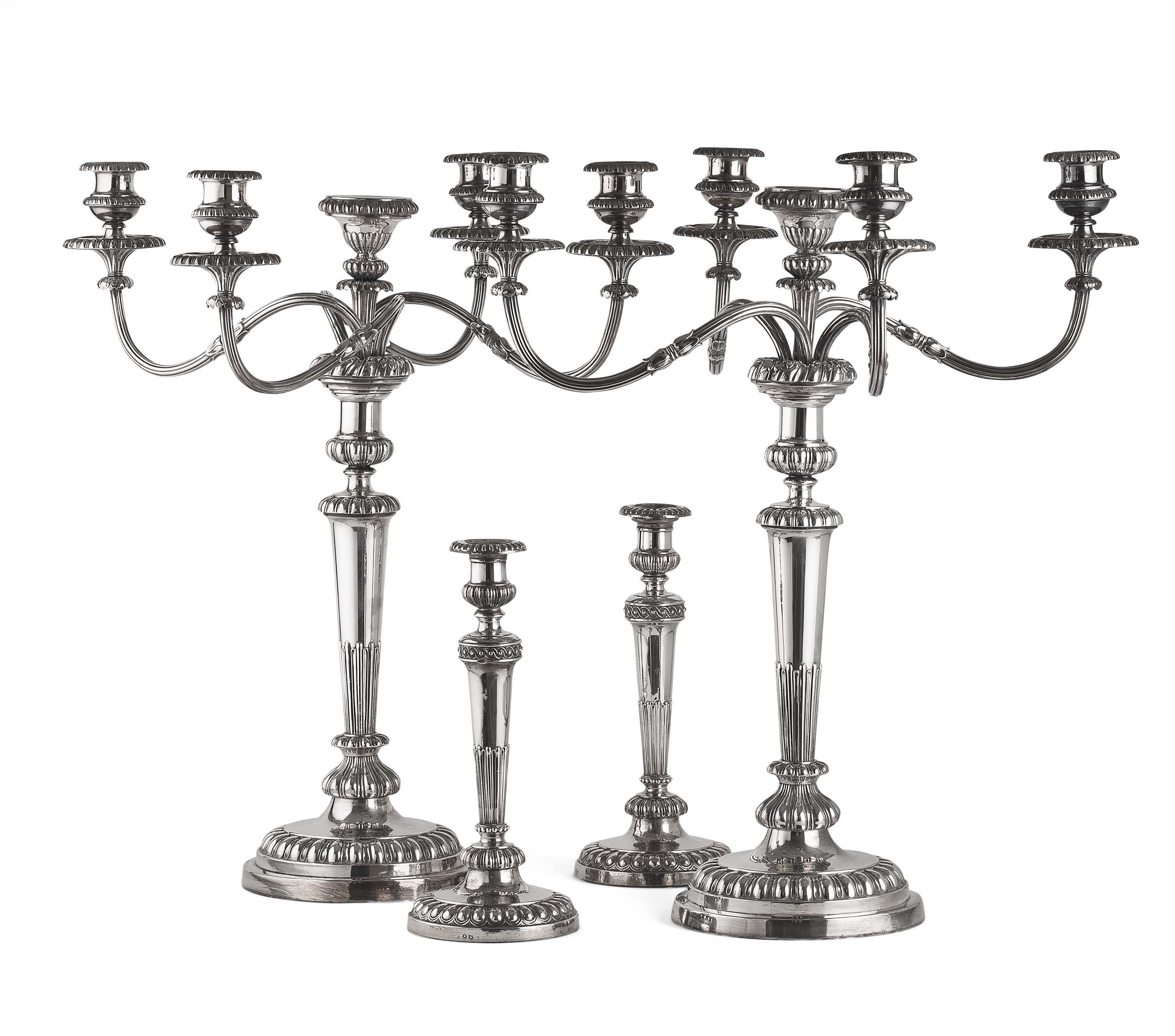 PAIR OF GEORGIAN STYLE SILVERPLATED CANDELABRA