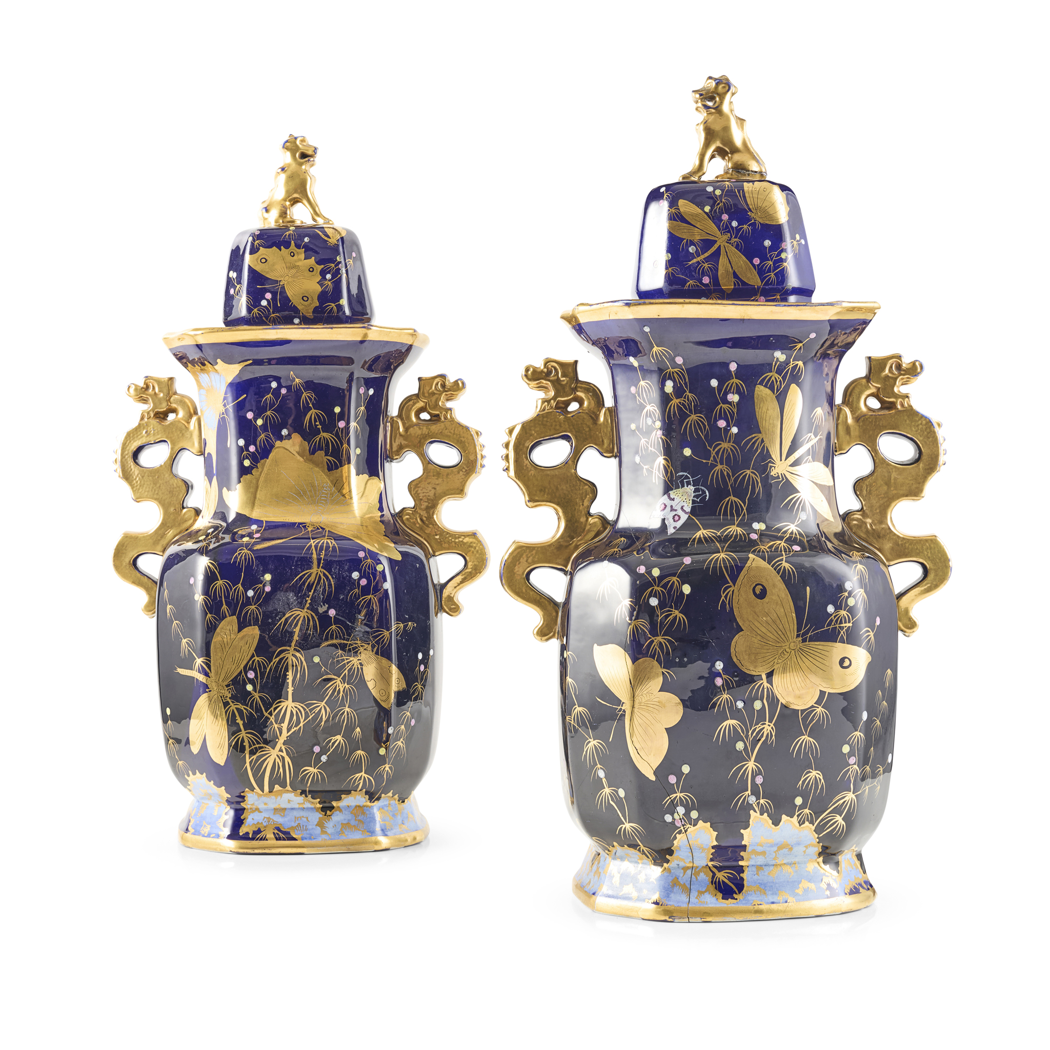 PAIR OF FRENCH JAPONISME STONE CHINA COVERED VASES