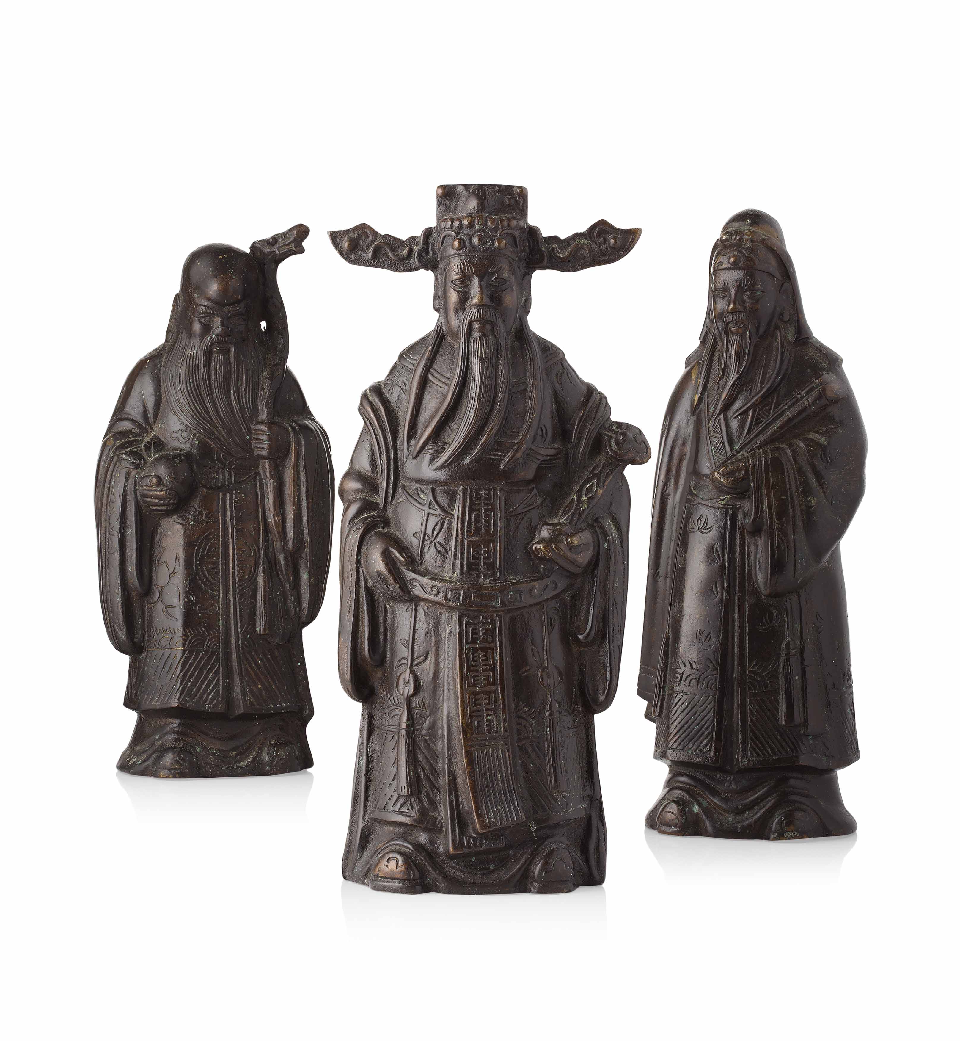 BRONZE FIGURES OF THE THREE STARS OF HAPPINESS