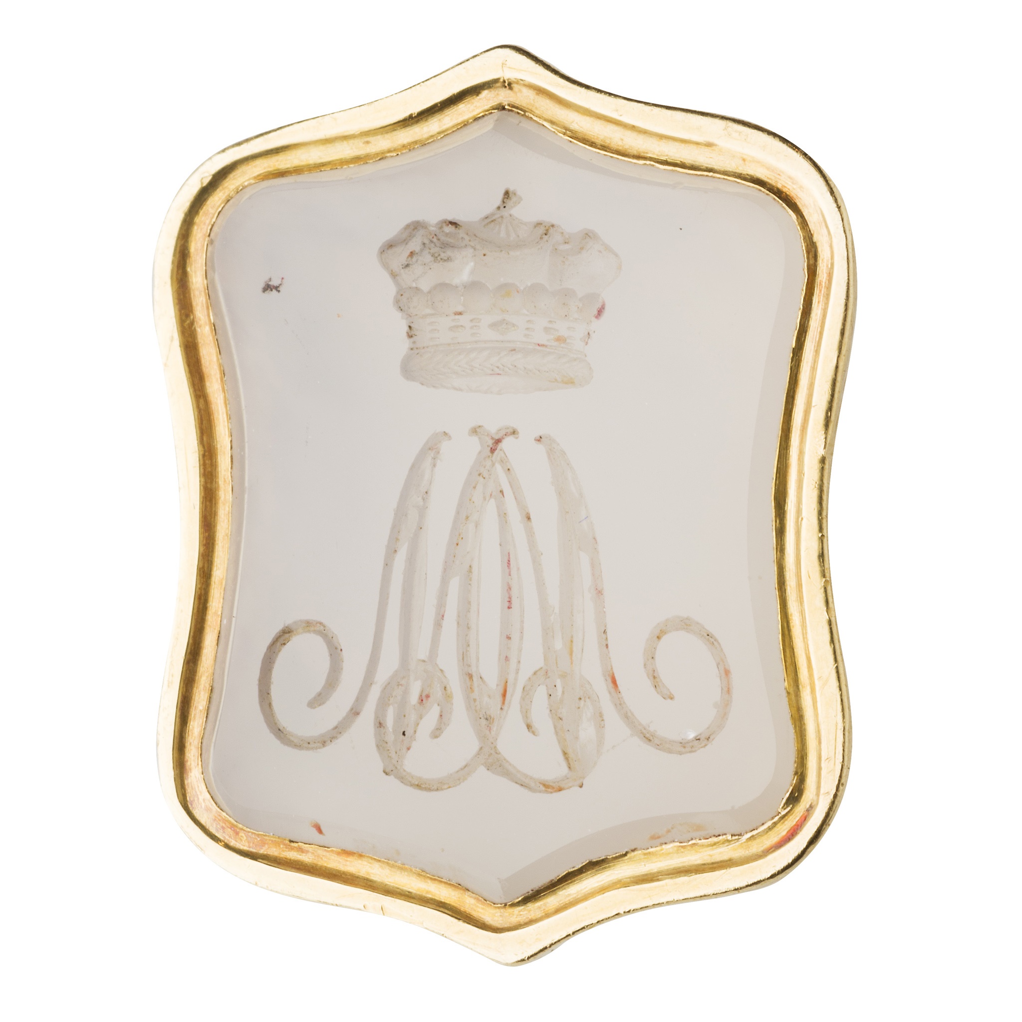 A VISCOUNT'S AGATE AND GOLD MOUNTED DESK SEAL, CIRCA 1840s
