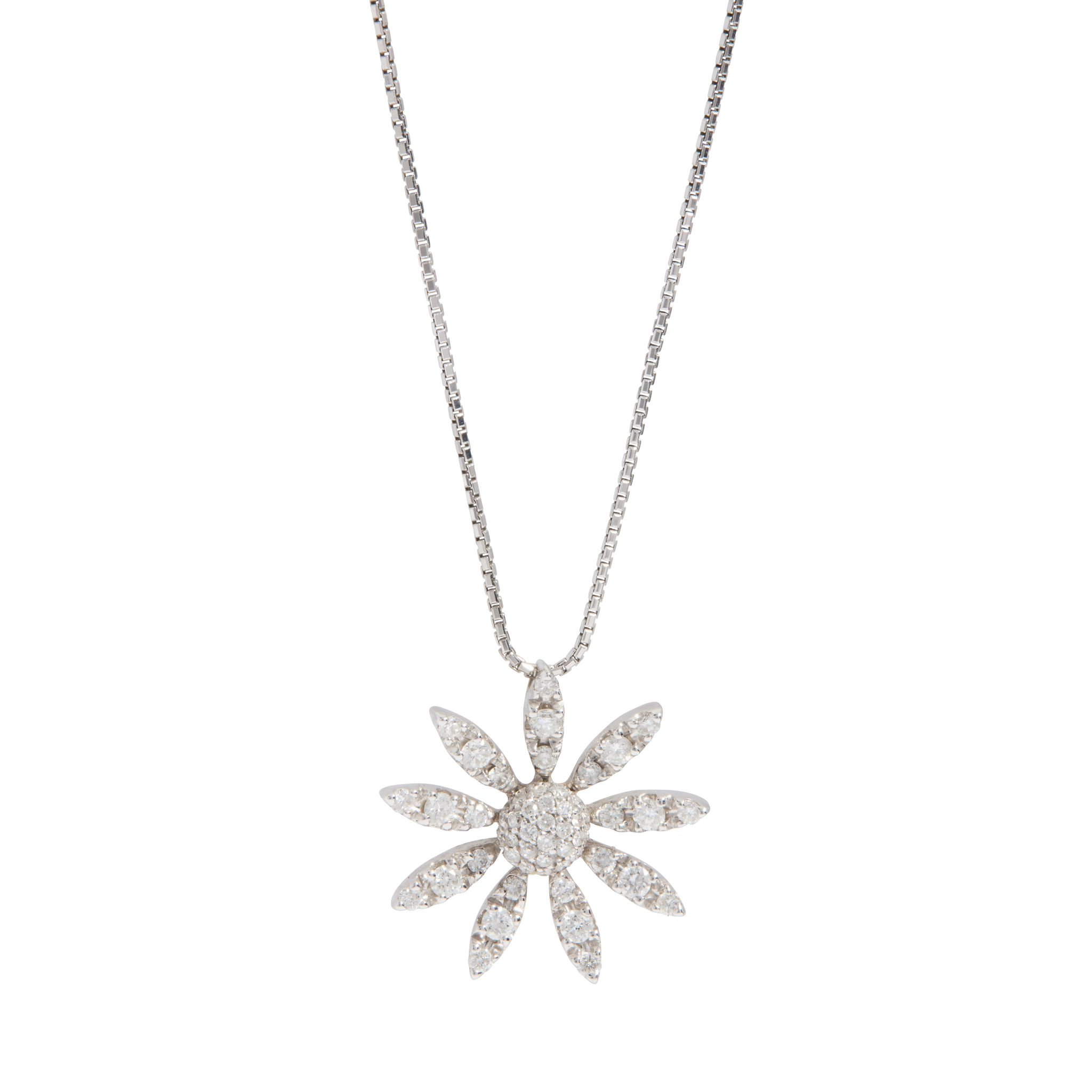 Mappin & Webb: An 18ct gold diamond flower pendant necklace