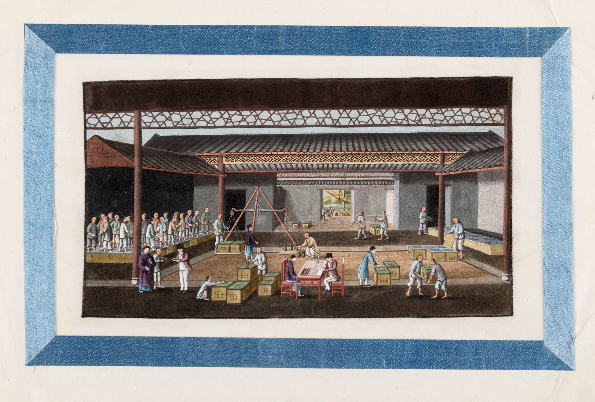 CHINESE ALBLUM OF ELEVEN LEAVES 'TEA PRODCUTION AND TEA TRADE' PITH PAINTINGS