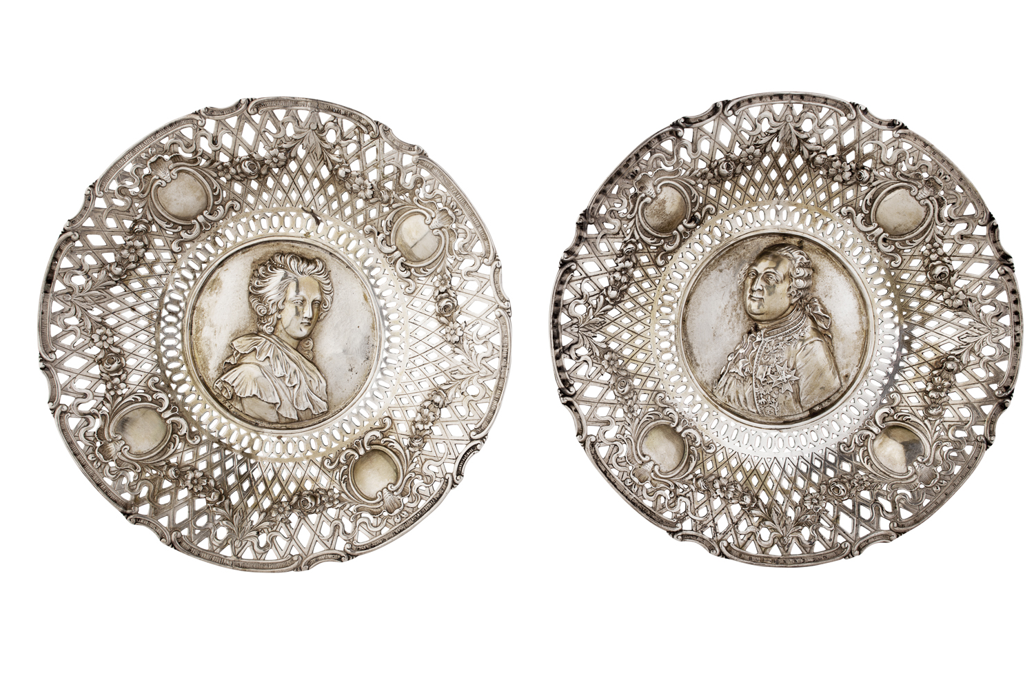 A pair of French silver gilt plates