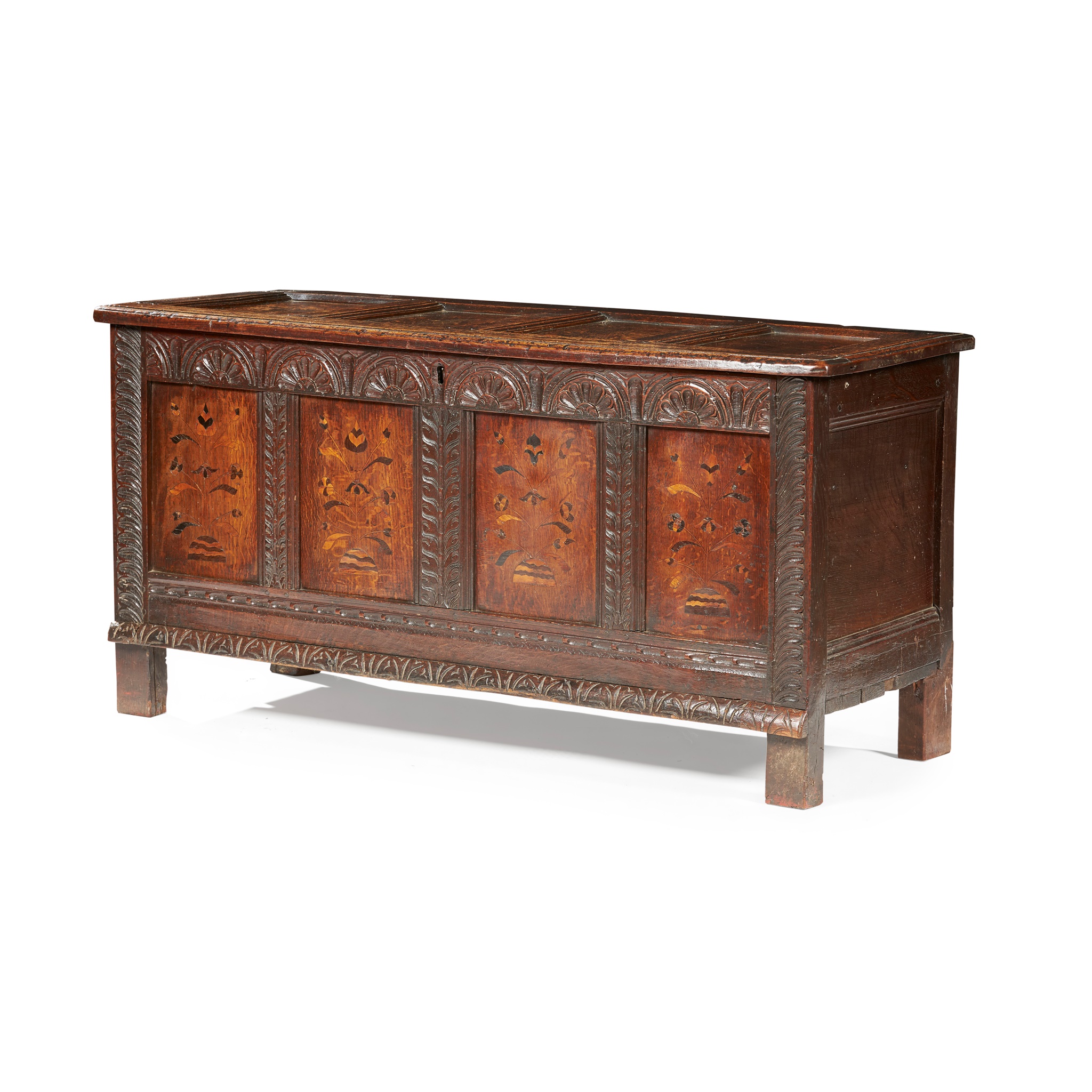 OAK AND MARQUETRY DOWER CHEST, NORTH YORKSHIRE