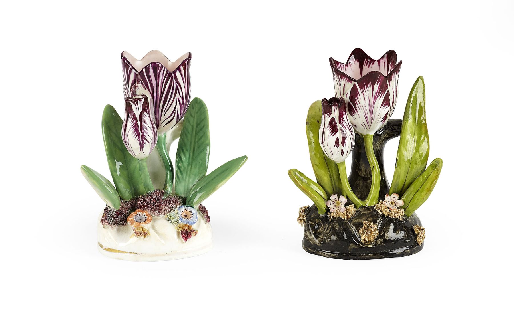 TWO ENGLISH PORCELAIN TULIP VASES