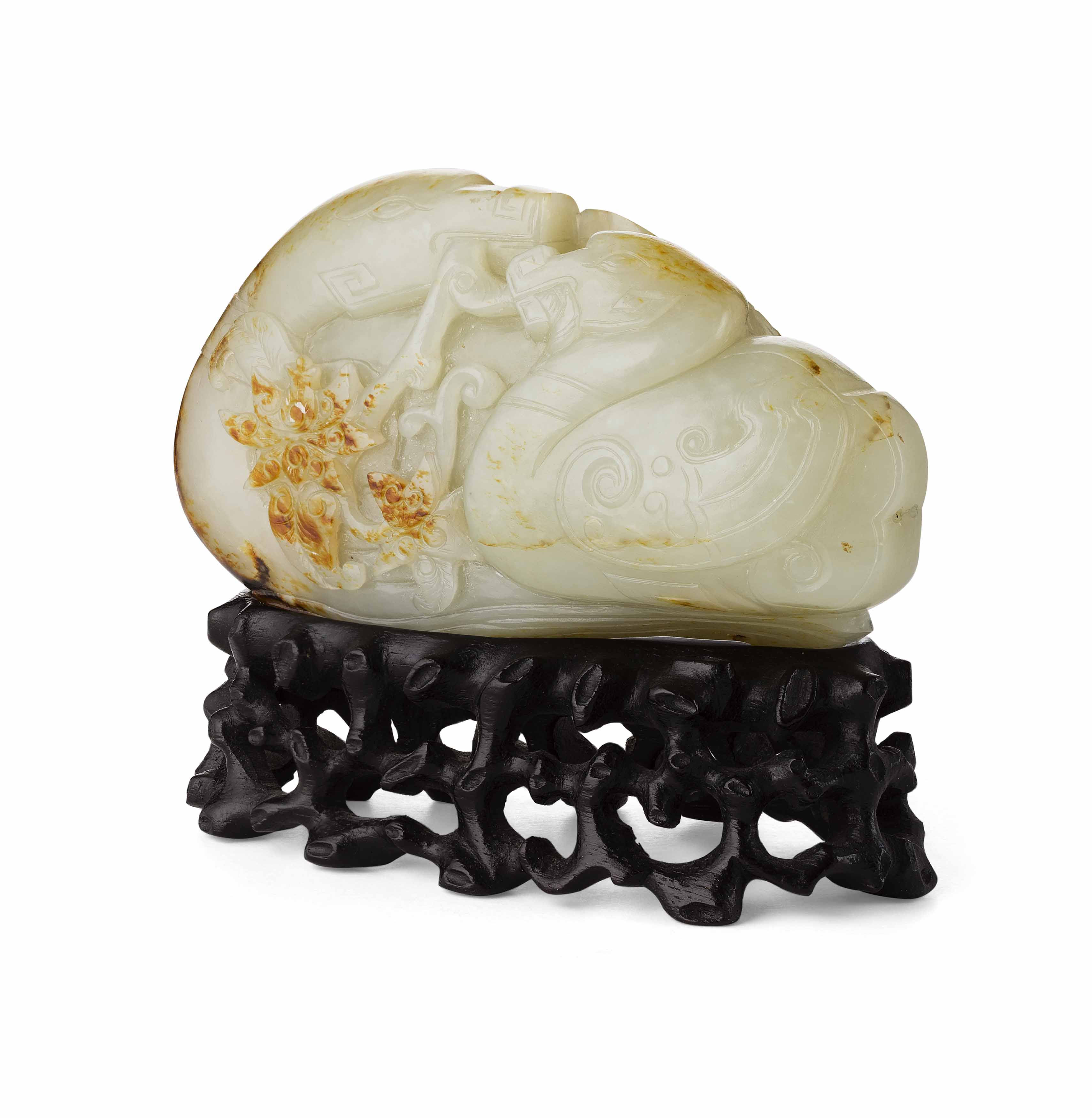 JADE CARVING OF A SWAN AND CYGNET