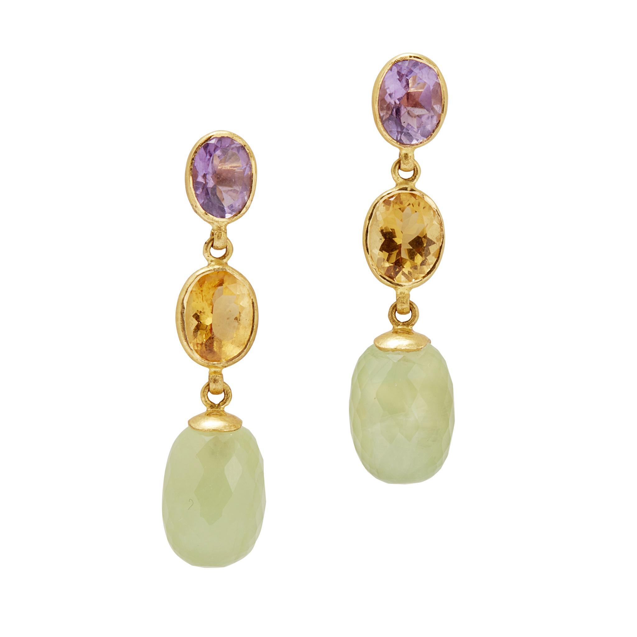 A pair of multi-gem set pendant earrings