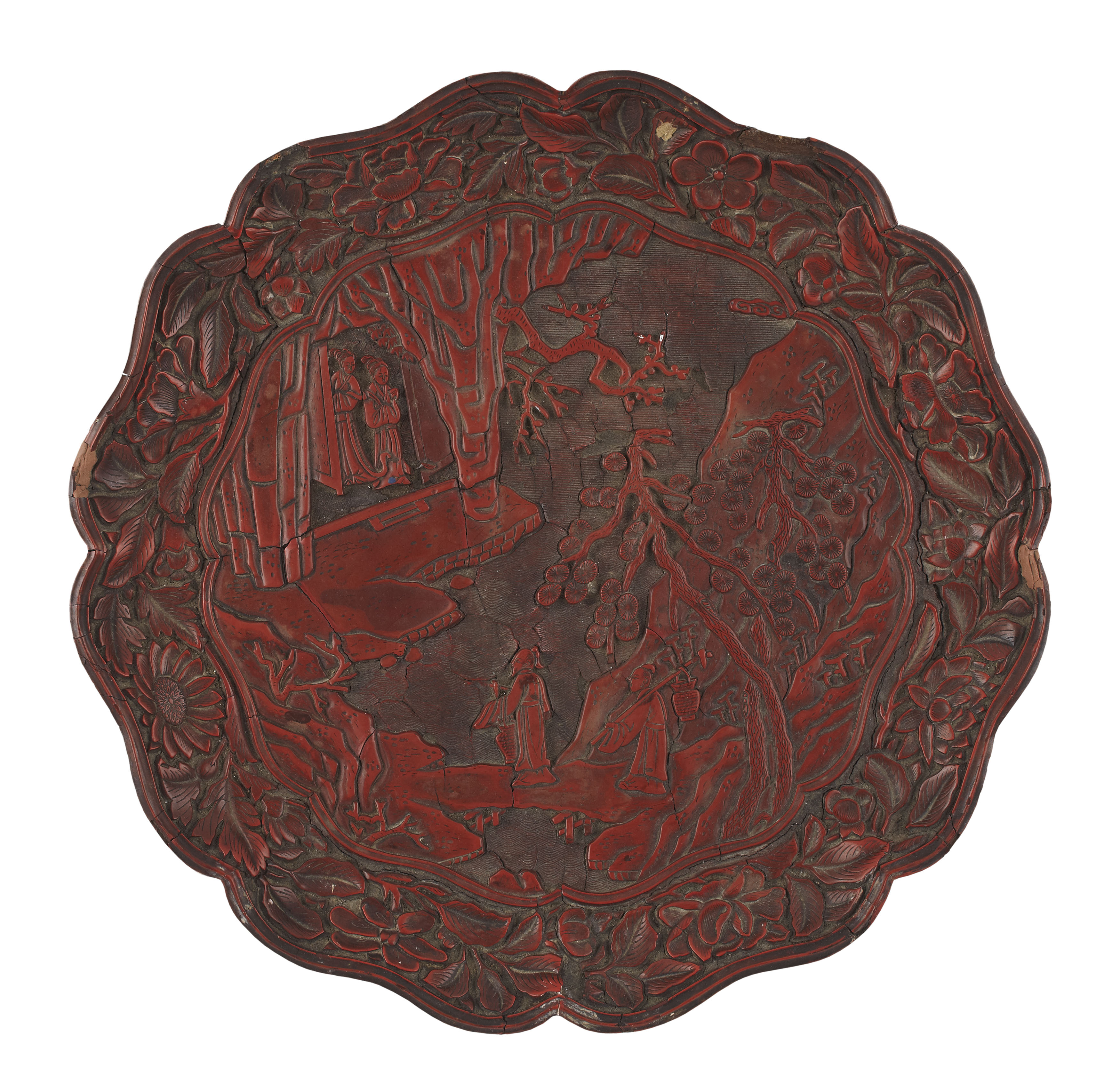 CHINESE CINNABAR LACQUER SCALLOPED TRAY