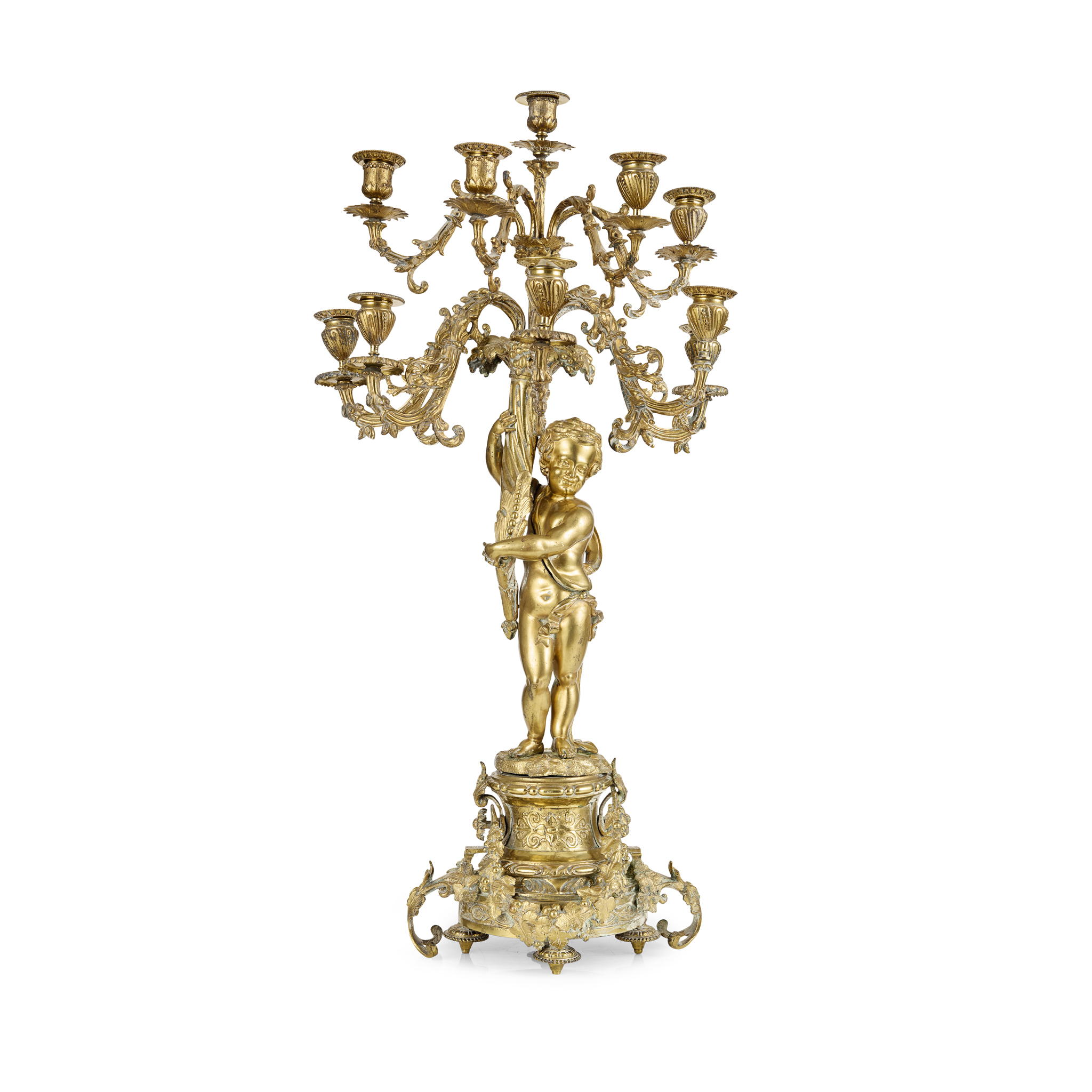 FRENCH GILT BRASS FIGURAL CANDELABRUM