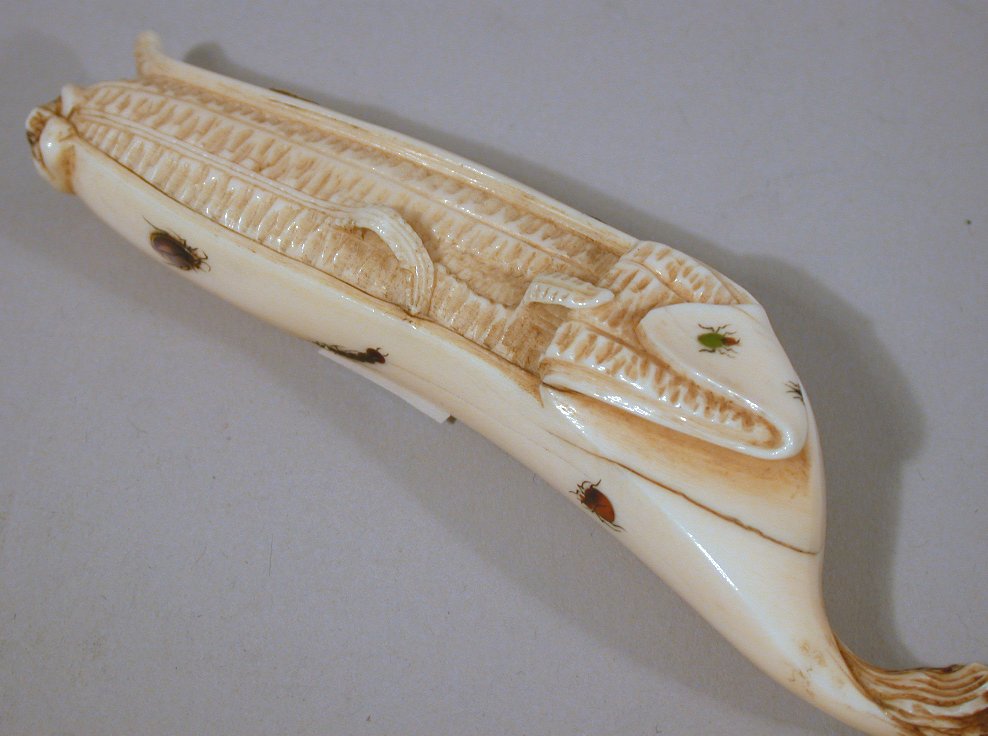 A smaller Japanese carved ivory shibyama decorated banana
