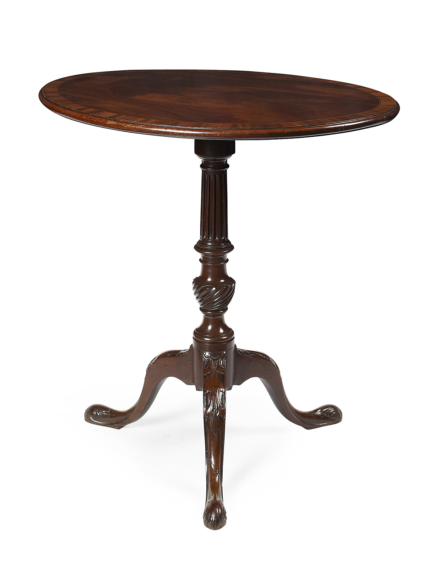 GEORGE III MAHOGANY CROSSBANDED OVAL TILT TOP TRIPOD TABLE