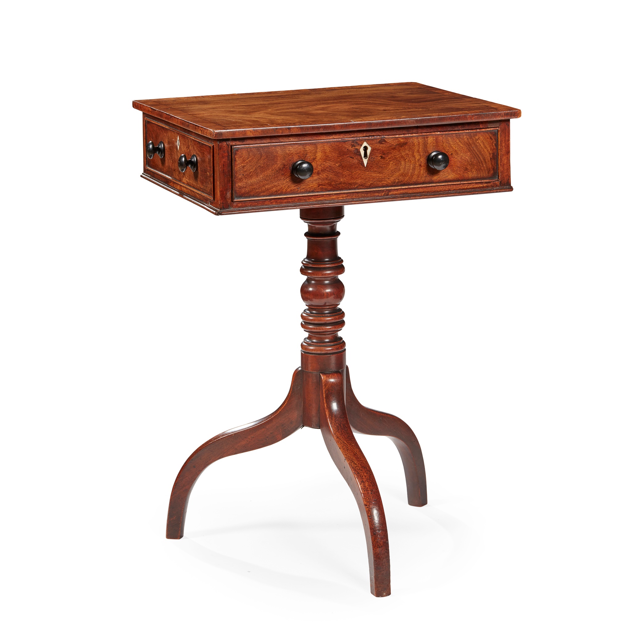 LATE GEORGE III MAHOGANY AND EBONISED TRIPOD LAMP TABLE