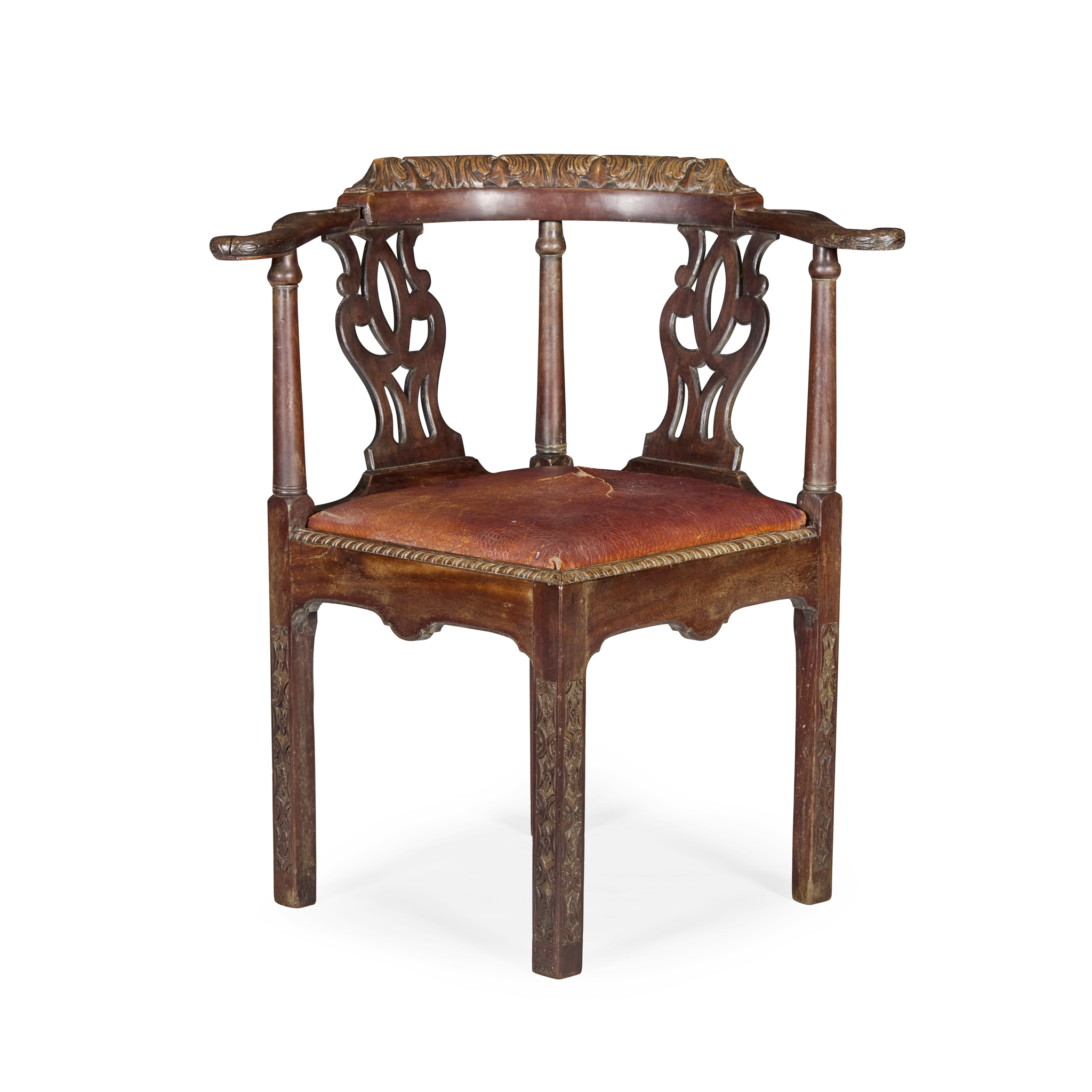 GEORGE II MAHOGANY CORNER ARMCHAIR