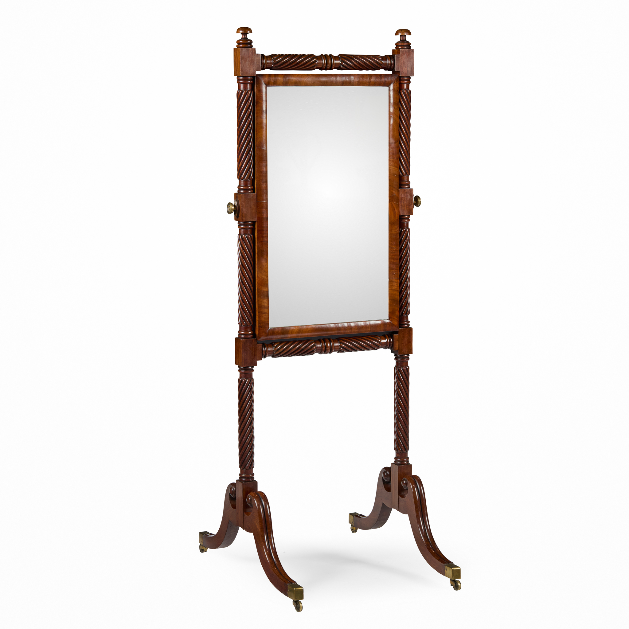 REGENCY SMALL MAHOGANY CHEVAL MIRROR, IN THE MANNER OF GILLOWS