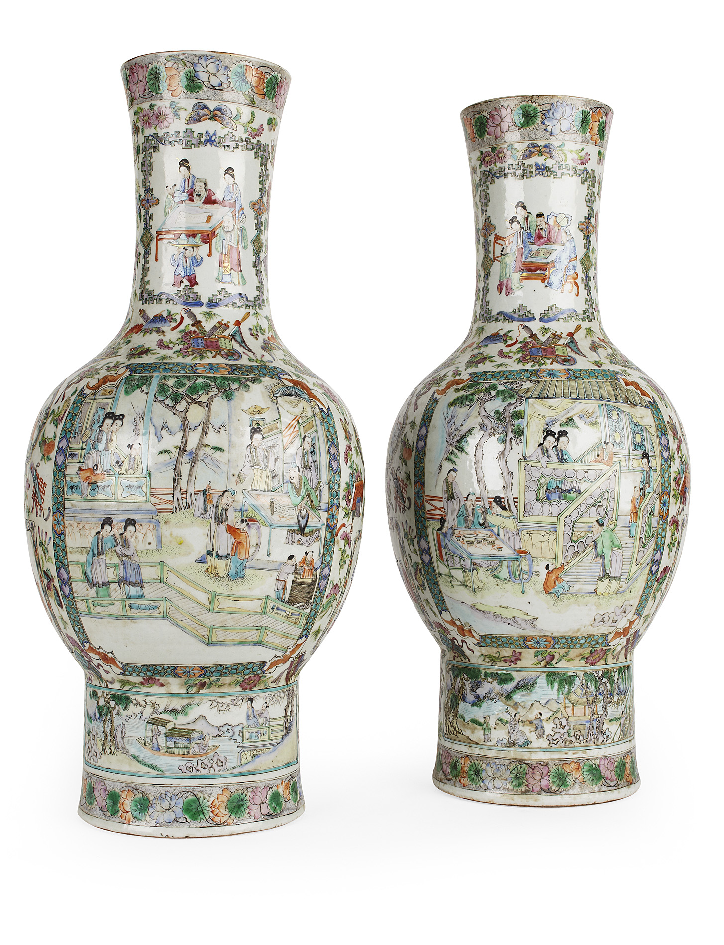 PAIR OF GOOD CHINESE FAMILLE ROSE BALUSTER VASES