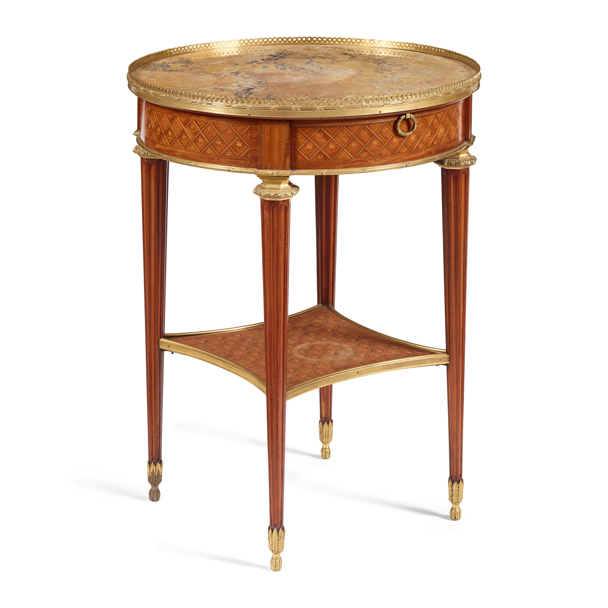 LOUIS XVI STYLE KINGWOOD AND MARBLE PARQUETRY GUERIDON