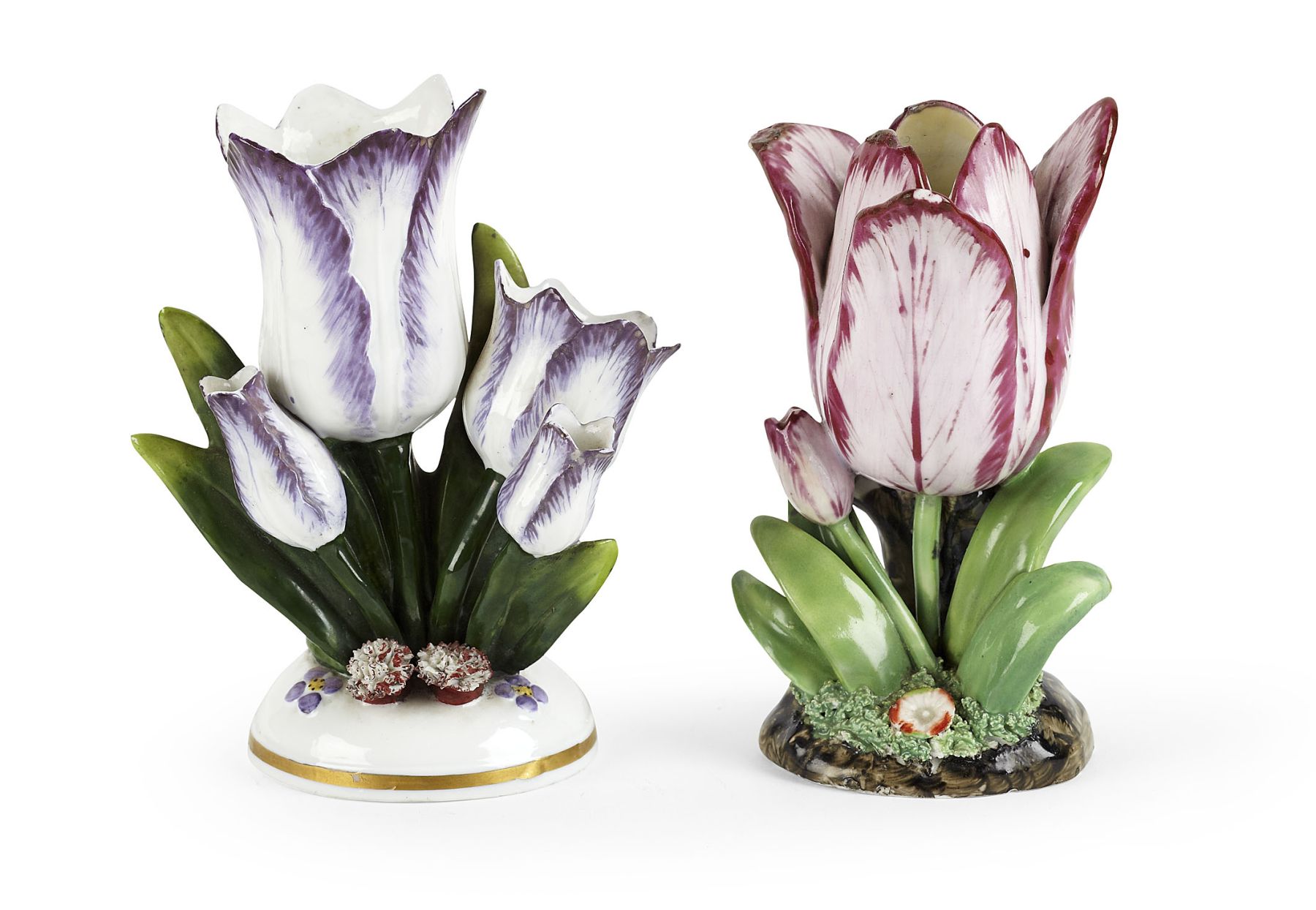 TWO ENGLISH PORCELAIN TULIP VASES