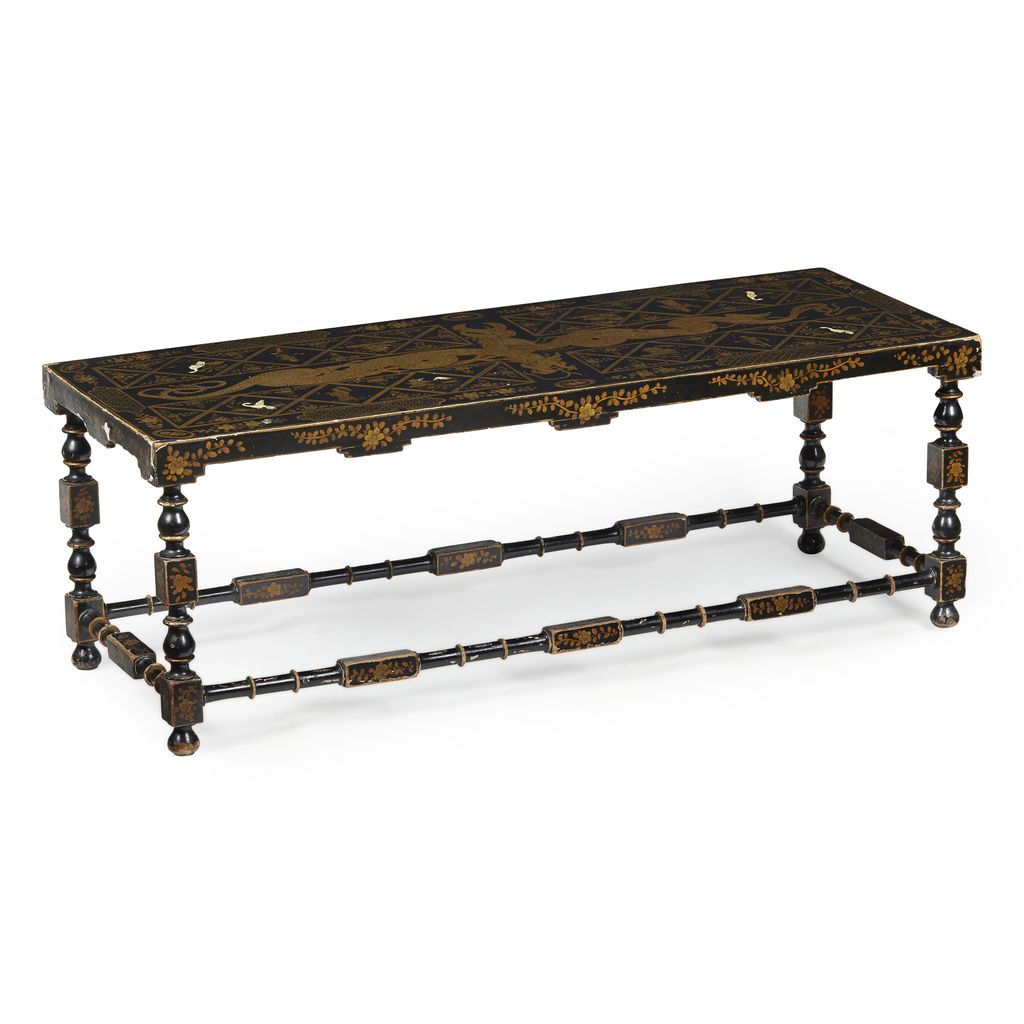 BLACK JAPANNED AND GILT LOW TABLE