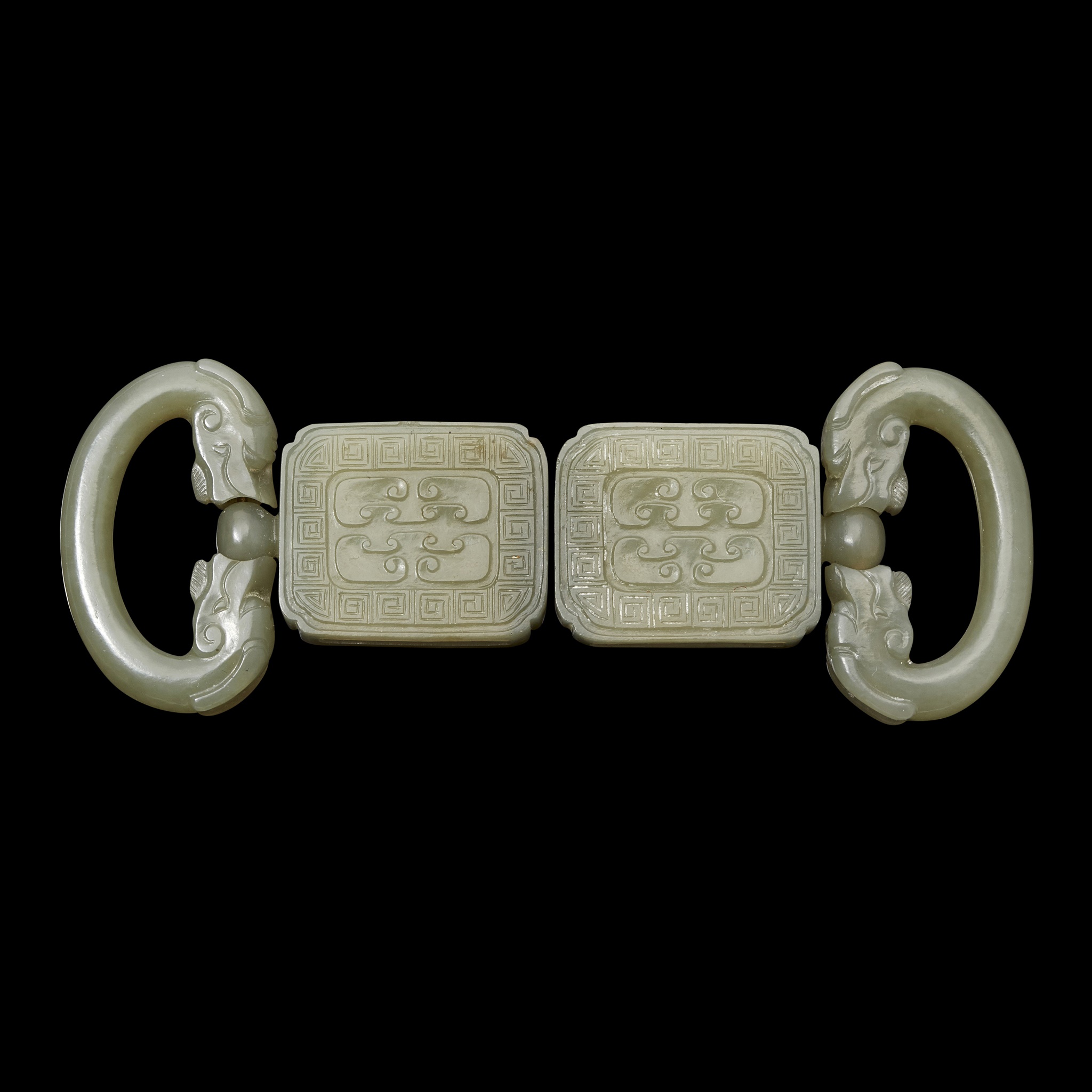 PAIR OF CELADON JADE BELT BUCKLES