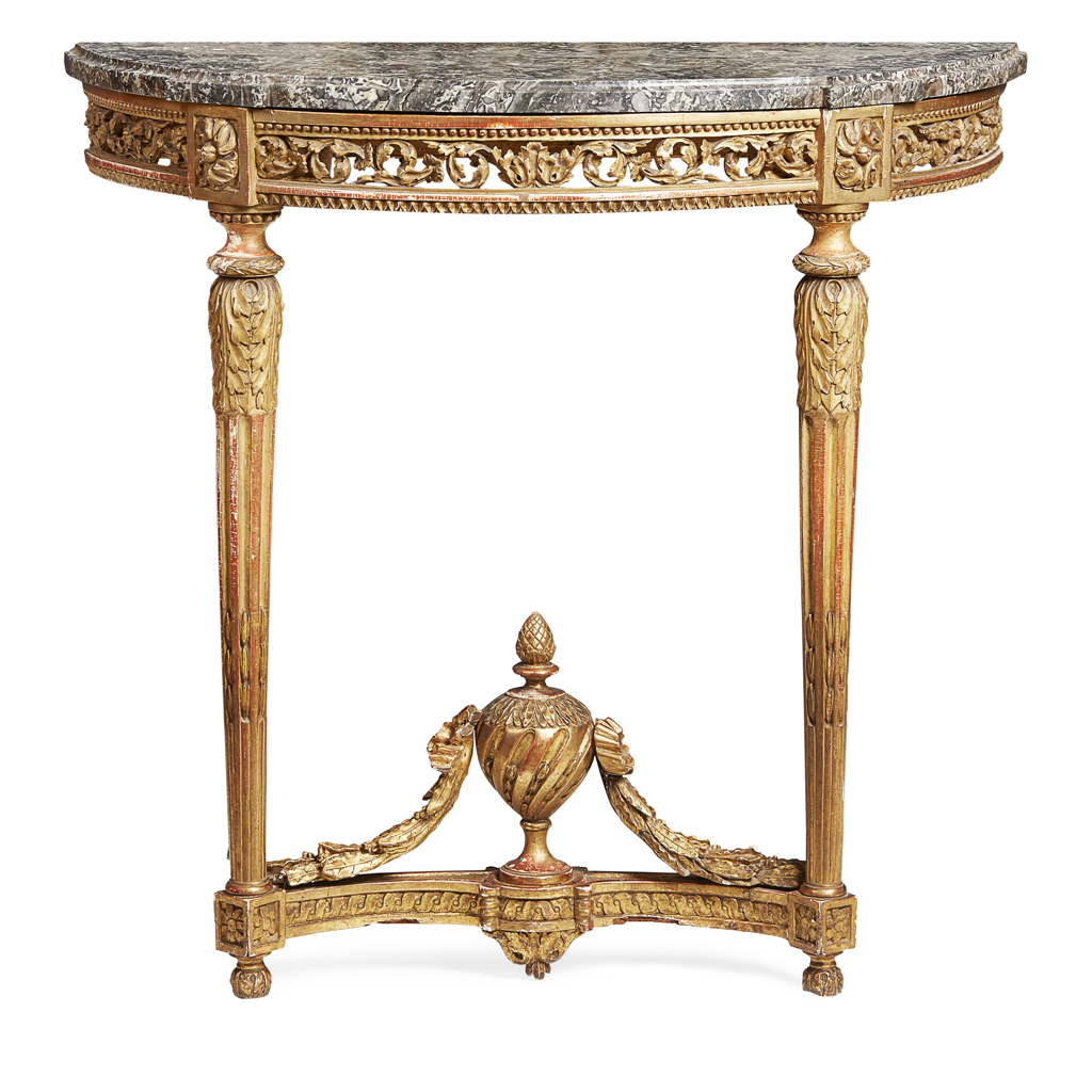 LOUIS XVI GILTWOOD AND MARBLE TOP CONSOLE TABLE