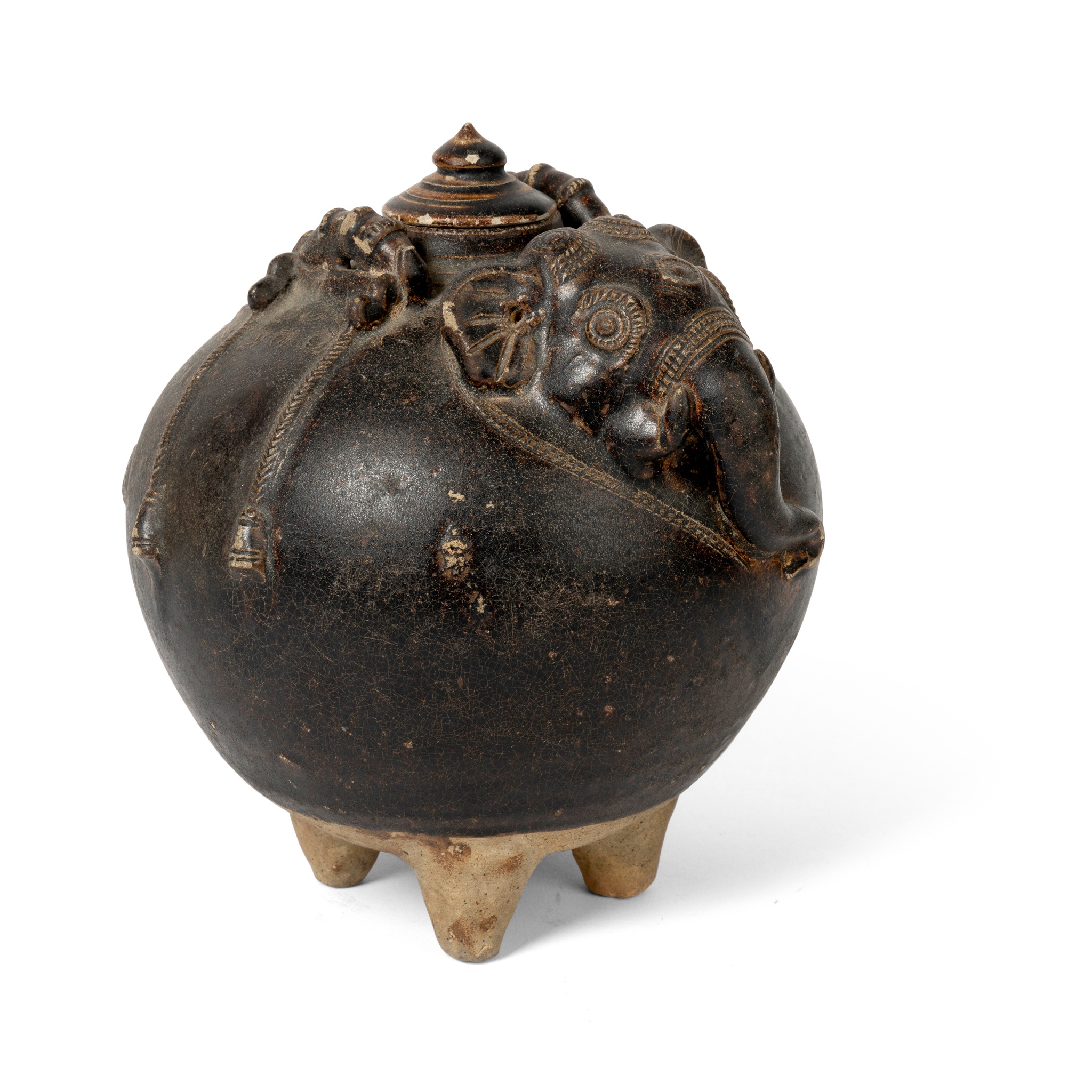 KHMER LIDDED LIME JAR IN THE FORM OF AN ELEPHANT