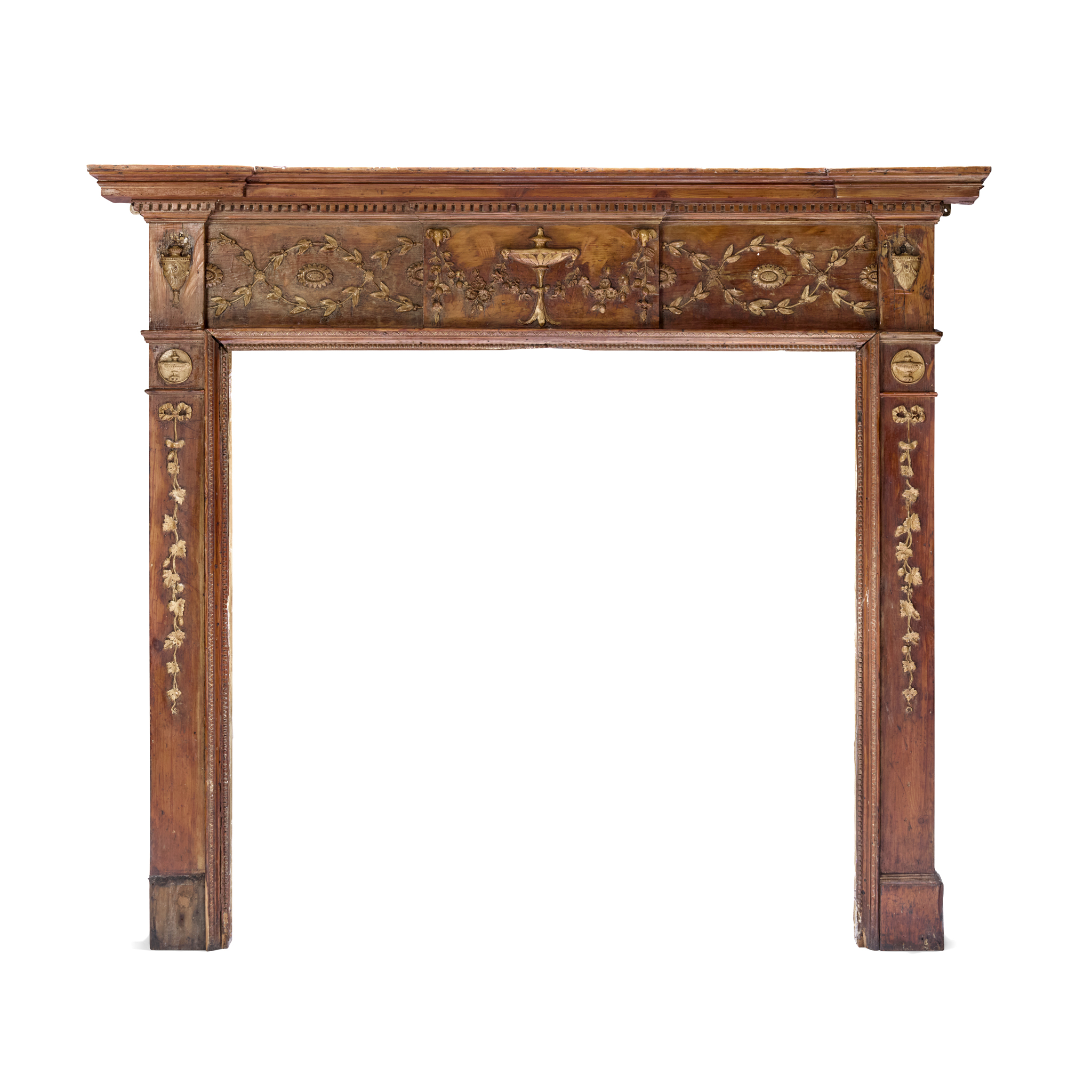 LATE GEORGE III PINE AND GESSO FIRE SURROUND