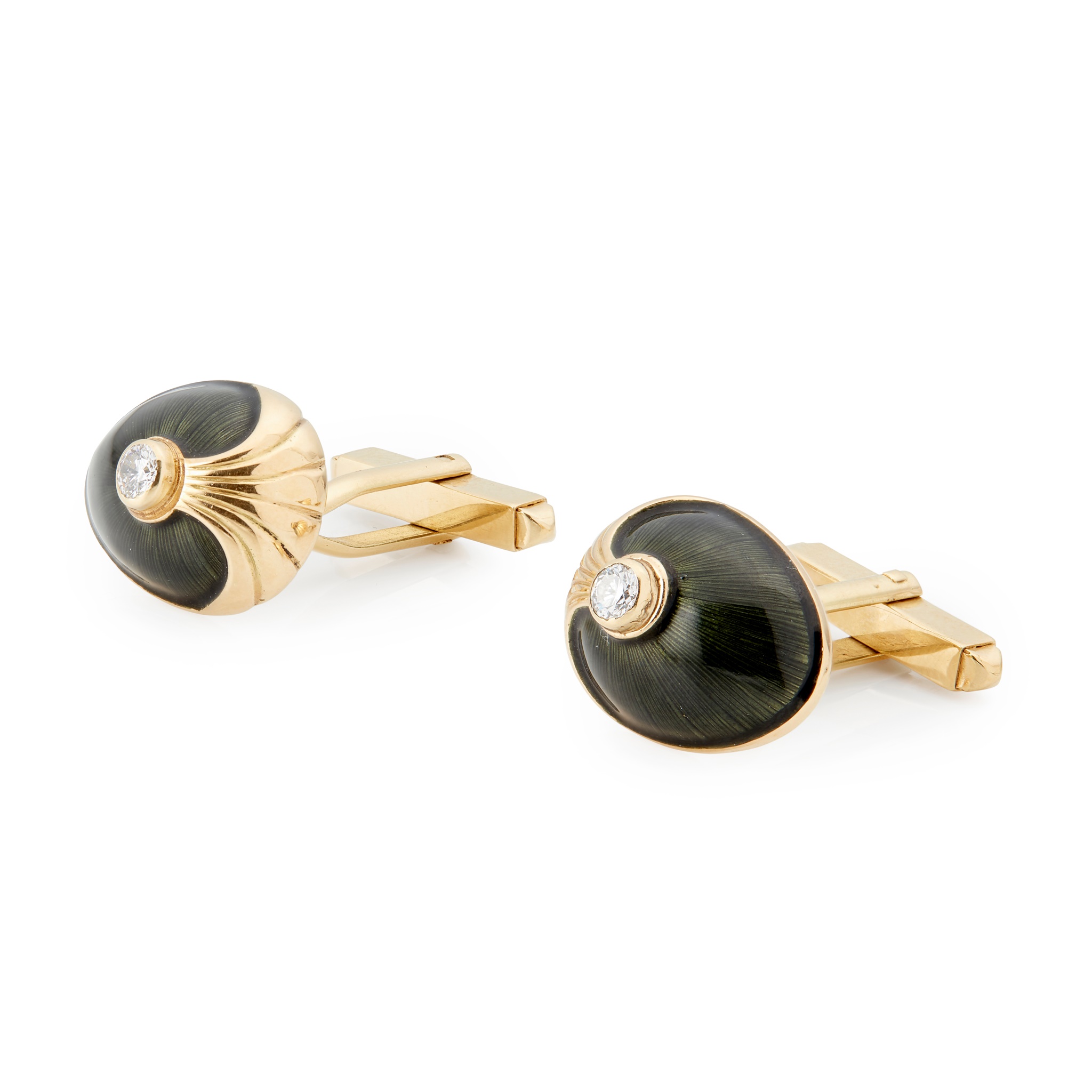 A pair of 18ct gold enamel and diamond set cufflinks