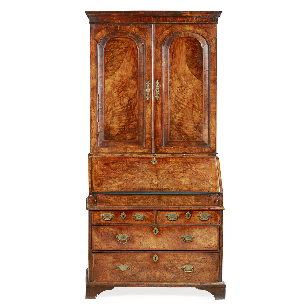 GEORGE I WALNUT BUREAU BOOKCASE