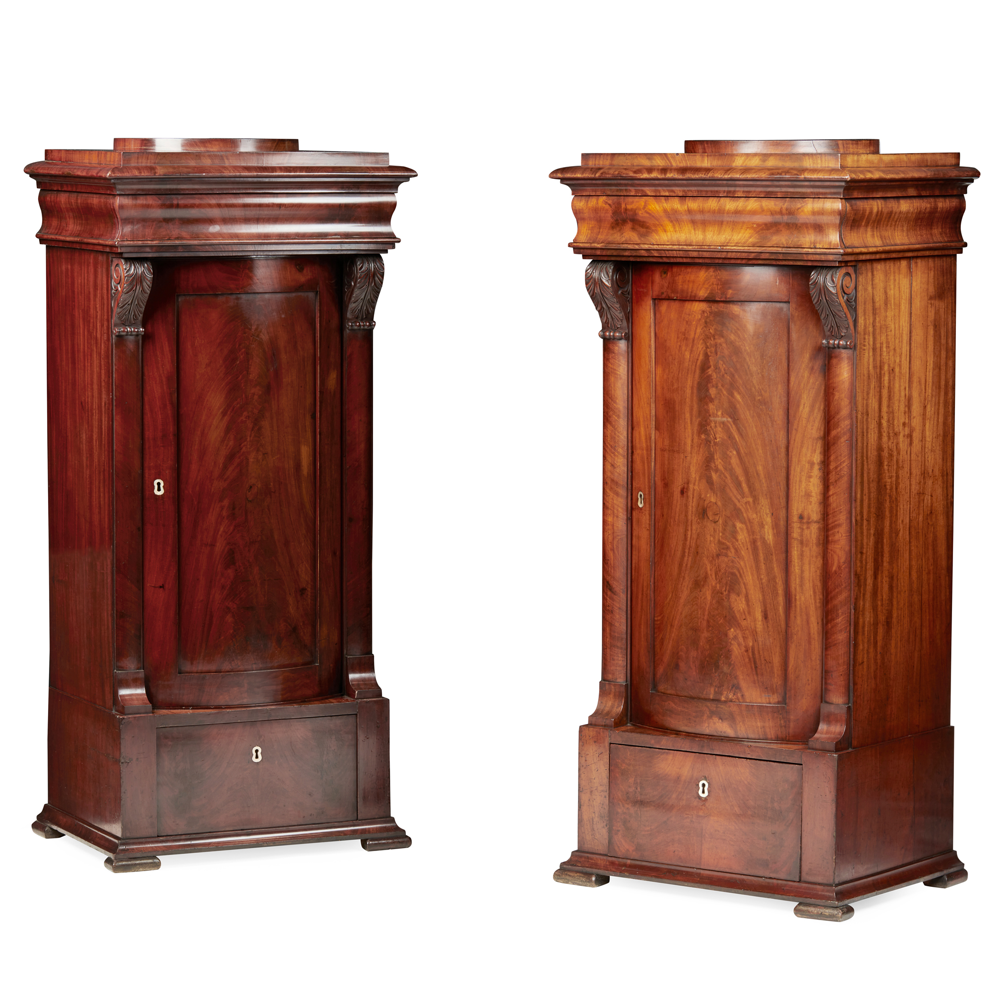 PAIR OF LARGE DANISH MAHOGANY URN PEDESTAL CABINETS