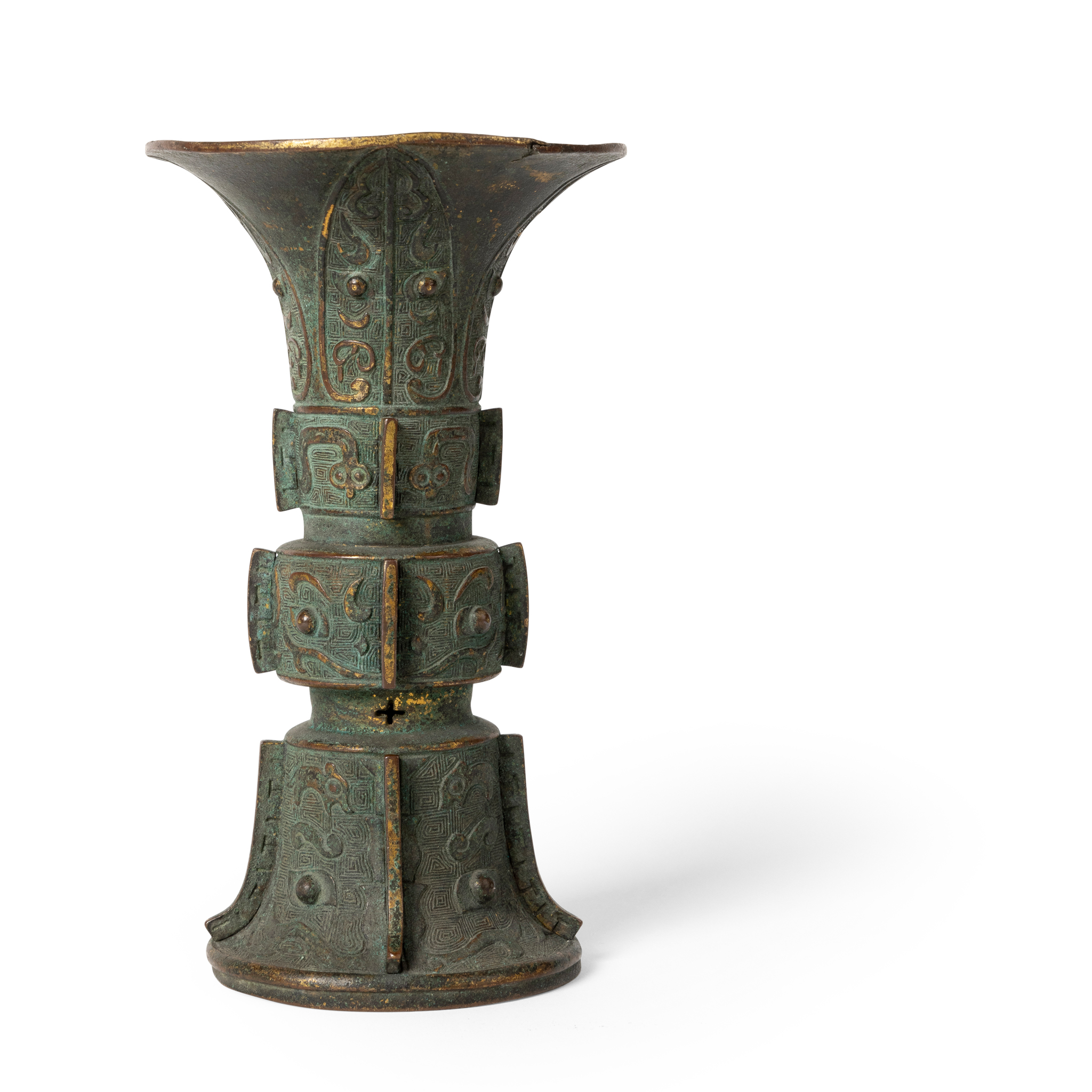 CHINESE GILT-BRONZE 'GU' VASE