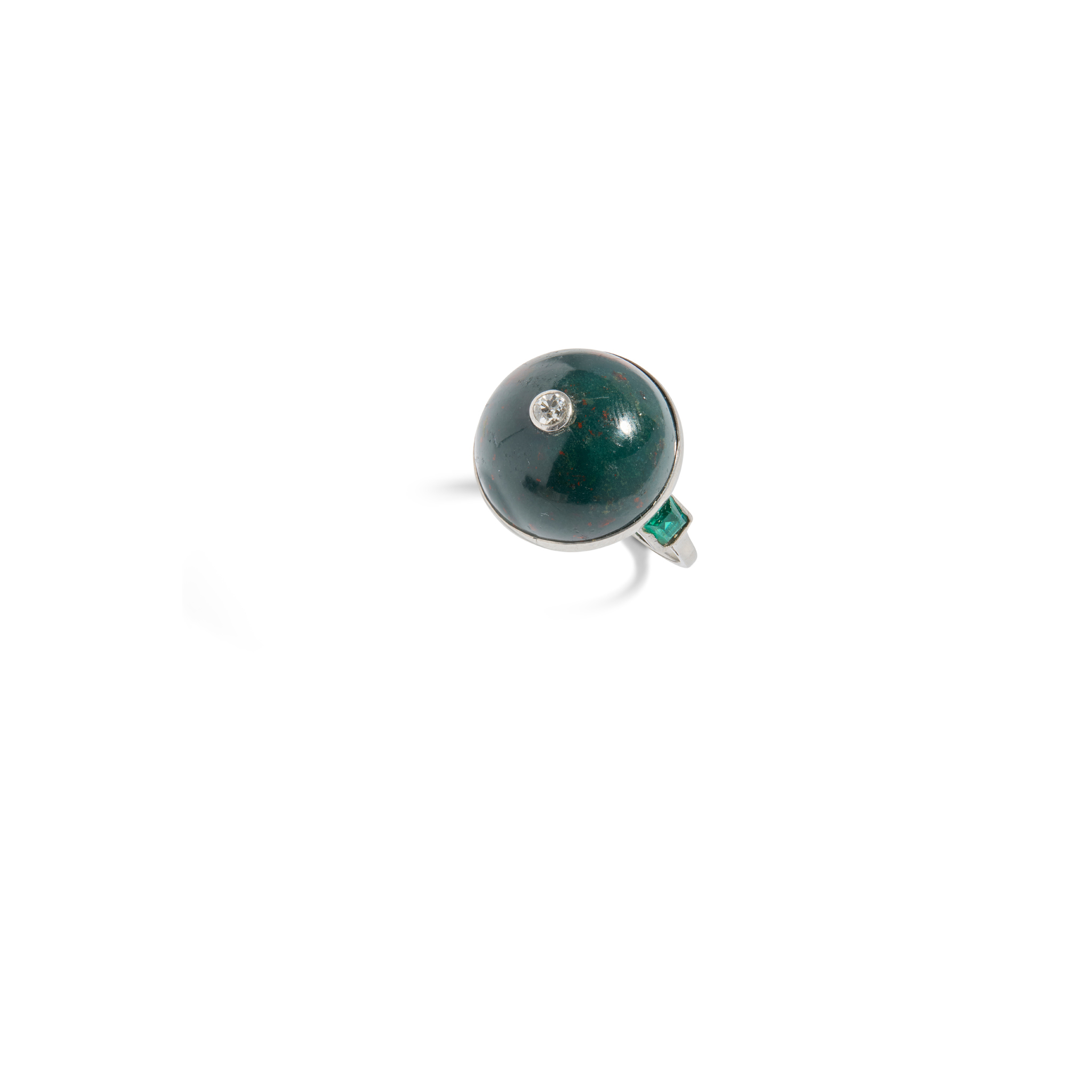 An agate, diamond and emerald cocktail ring