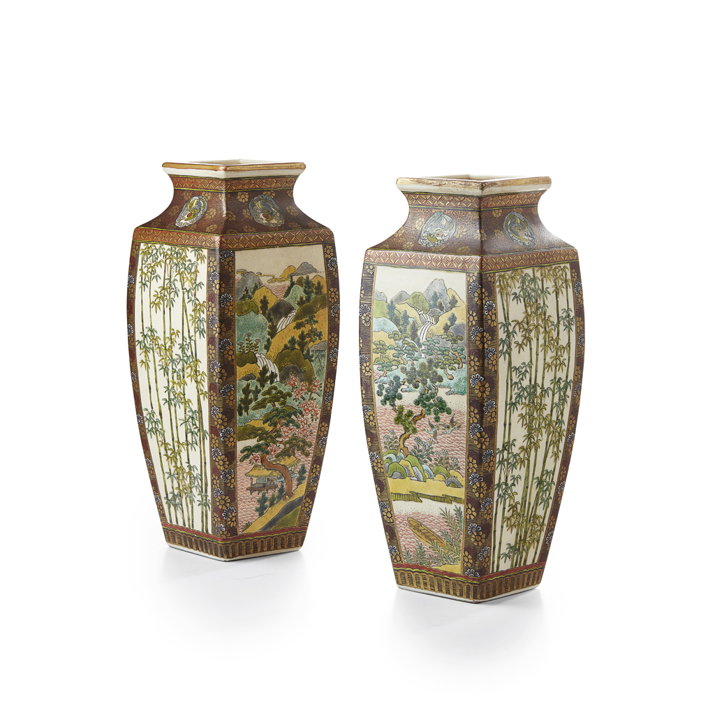 PAIR OF SQUARE-SECTION SATSUMA VASES