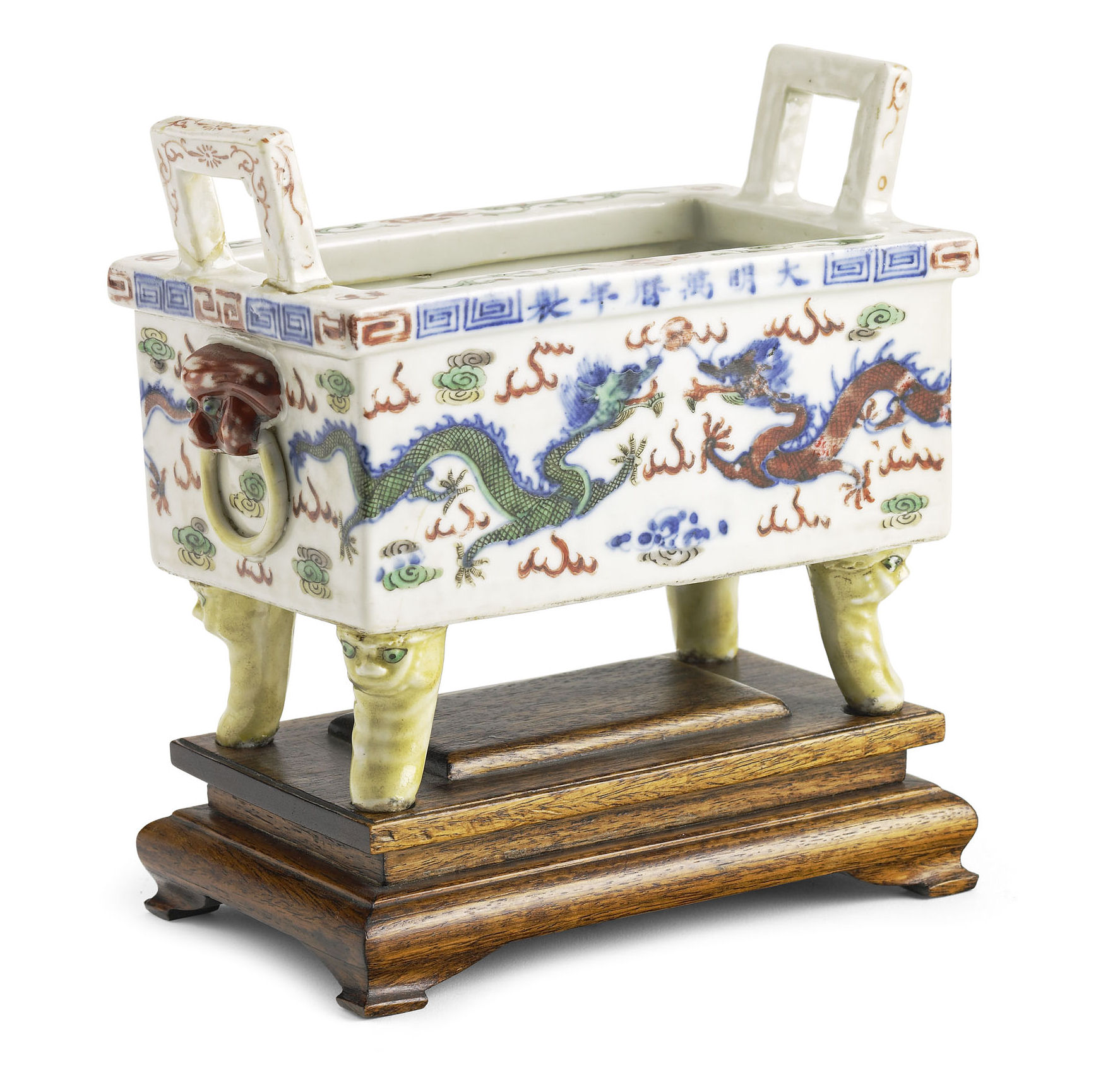 A Chinese porcelain wucai bulb pot, Wanli mark and probably period