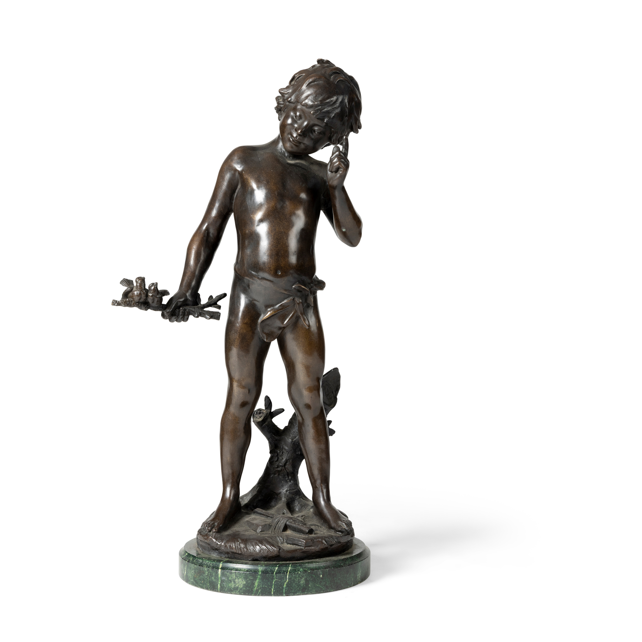 A BRONZE FIGURE OF A BOY WITH DOVES, AFTER AUGUSTUS MOREAU (FRENCH 1834 - 1917)