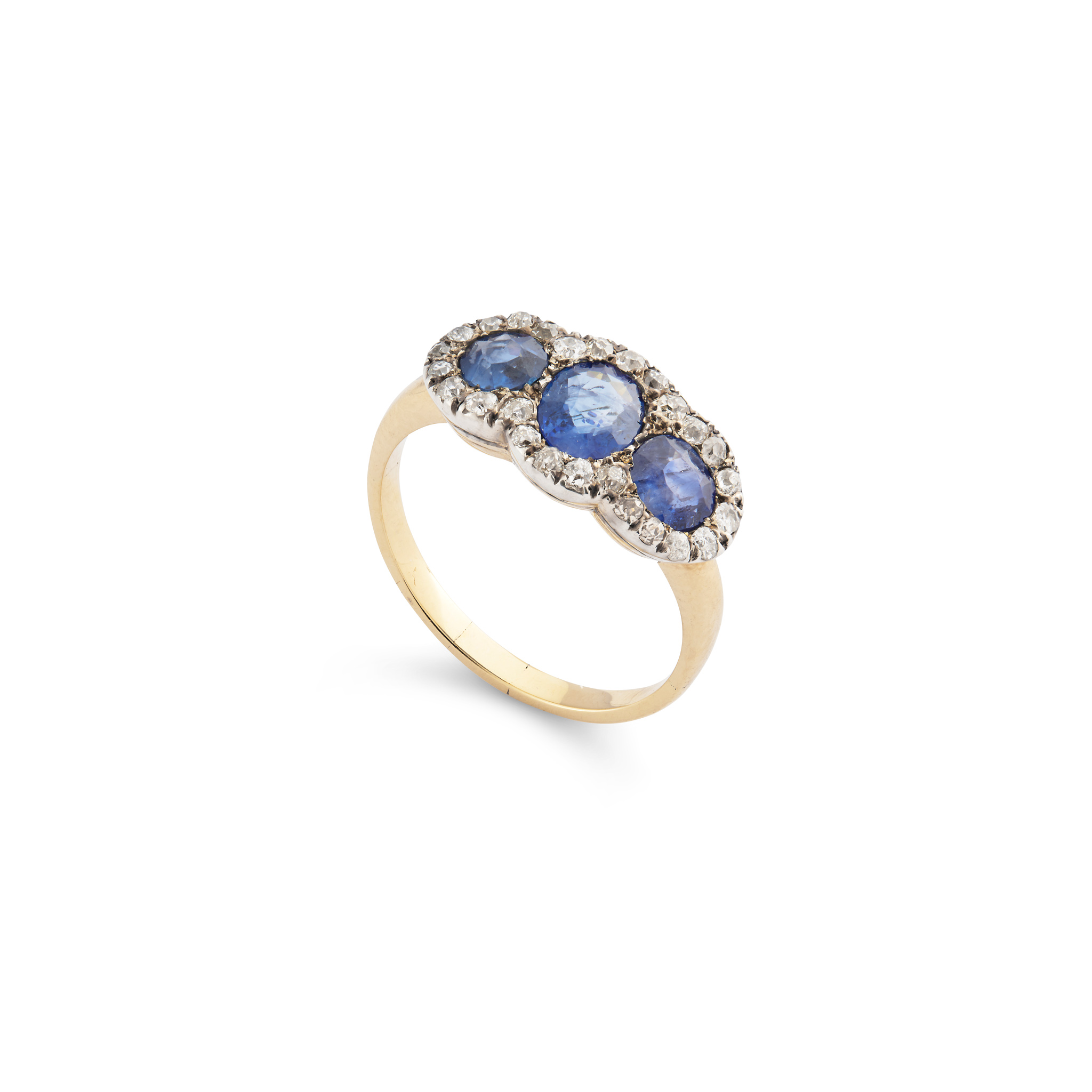A sapphire and diamond triple cluster ring