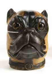 A small late 19th century treen pug dog inkwell