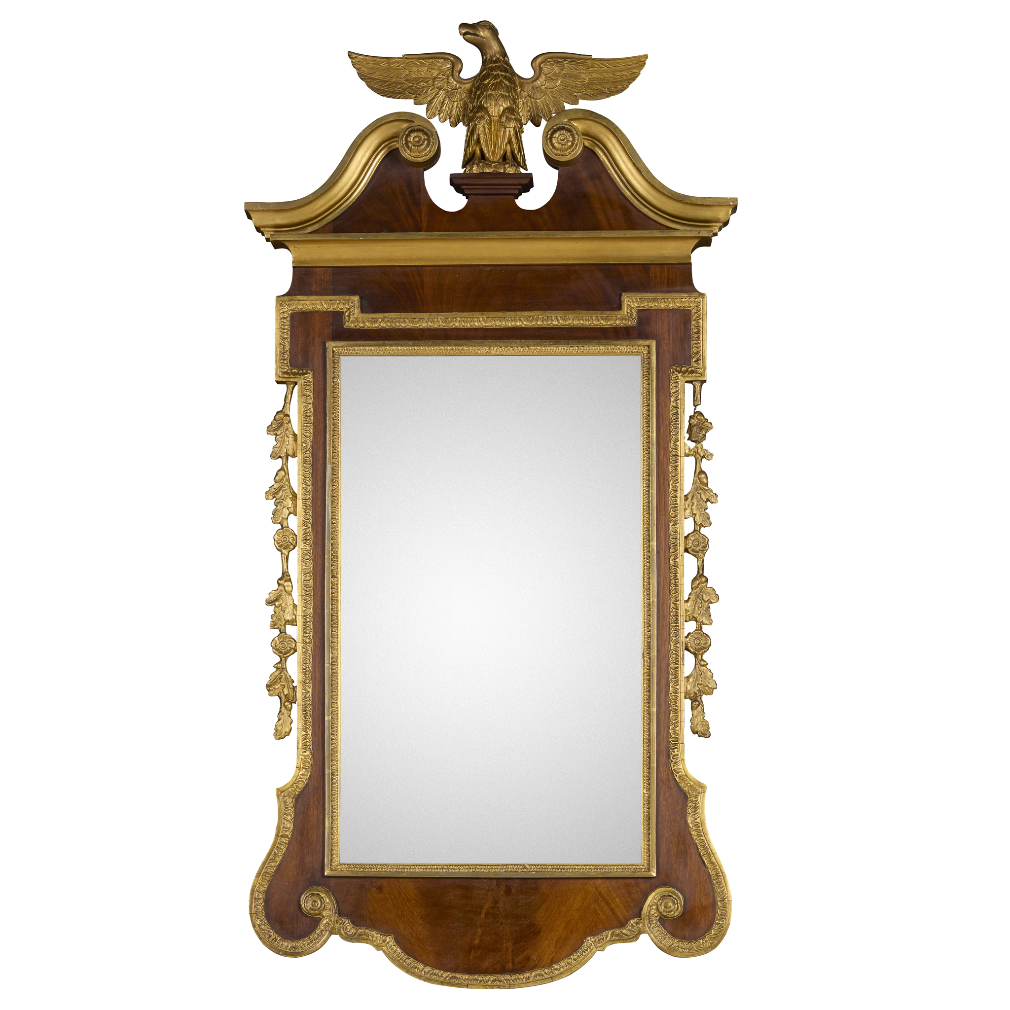GEORGE II WALNUT AND PARCEL-GILT PIER MIRROR